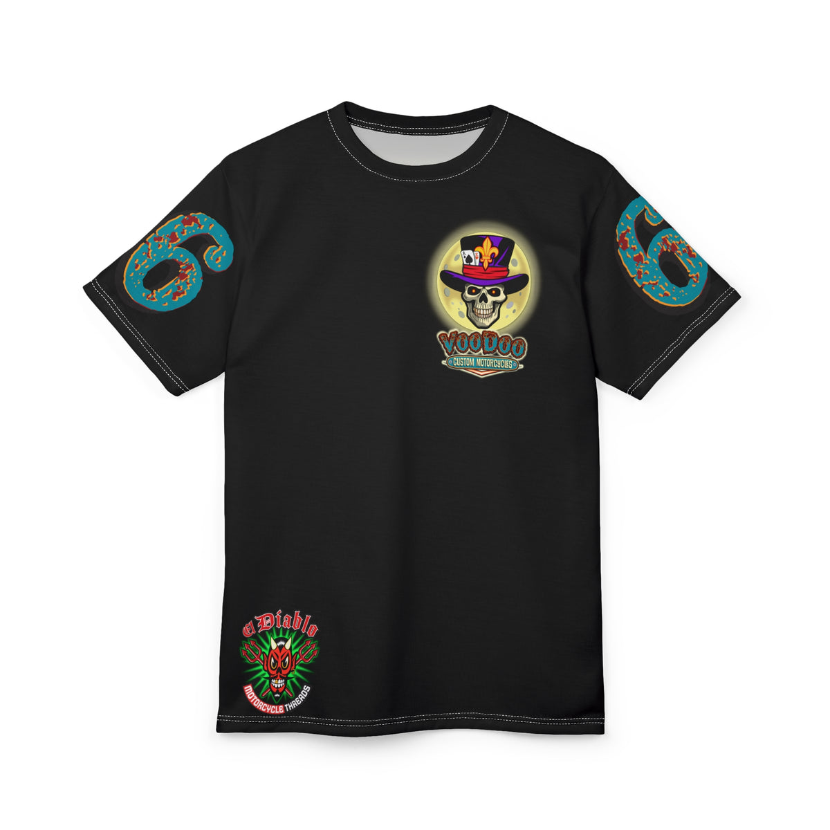 Voodoo Custom Motorcycles Unisex T-Shirt - Edgy Skull Design for Motorcycle Enthusiasts