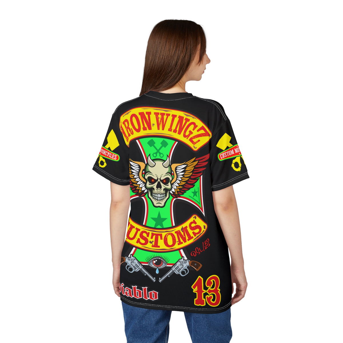 Iron WingZ Customs HIviz Graphic Super Tee, Edgy Streetwear, Customized Apparel, Gift for Bikers