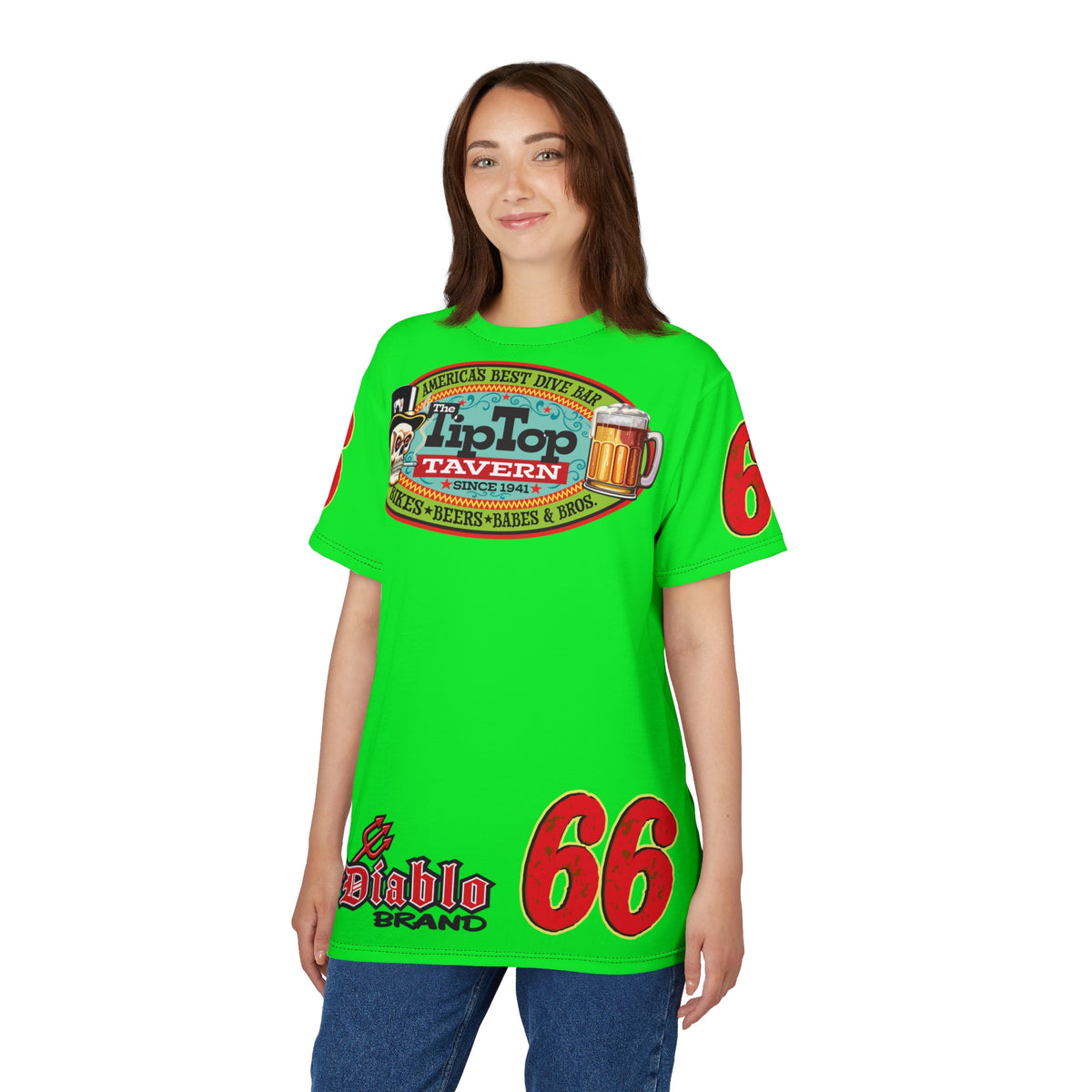 VERY SPECIAL Tip Top Tavern Dive Bar -HiViZ Lumina Green Super Riding Tee (*Limited Edition) - Florida's Best Dive Bar, Bikes Beers Babes & Bros. - Honouring Biker Bars