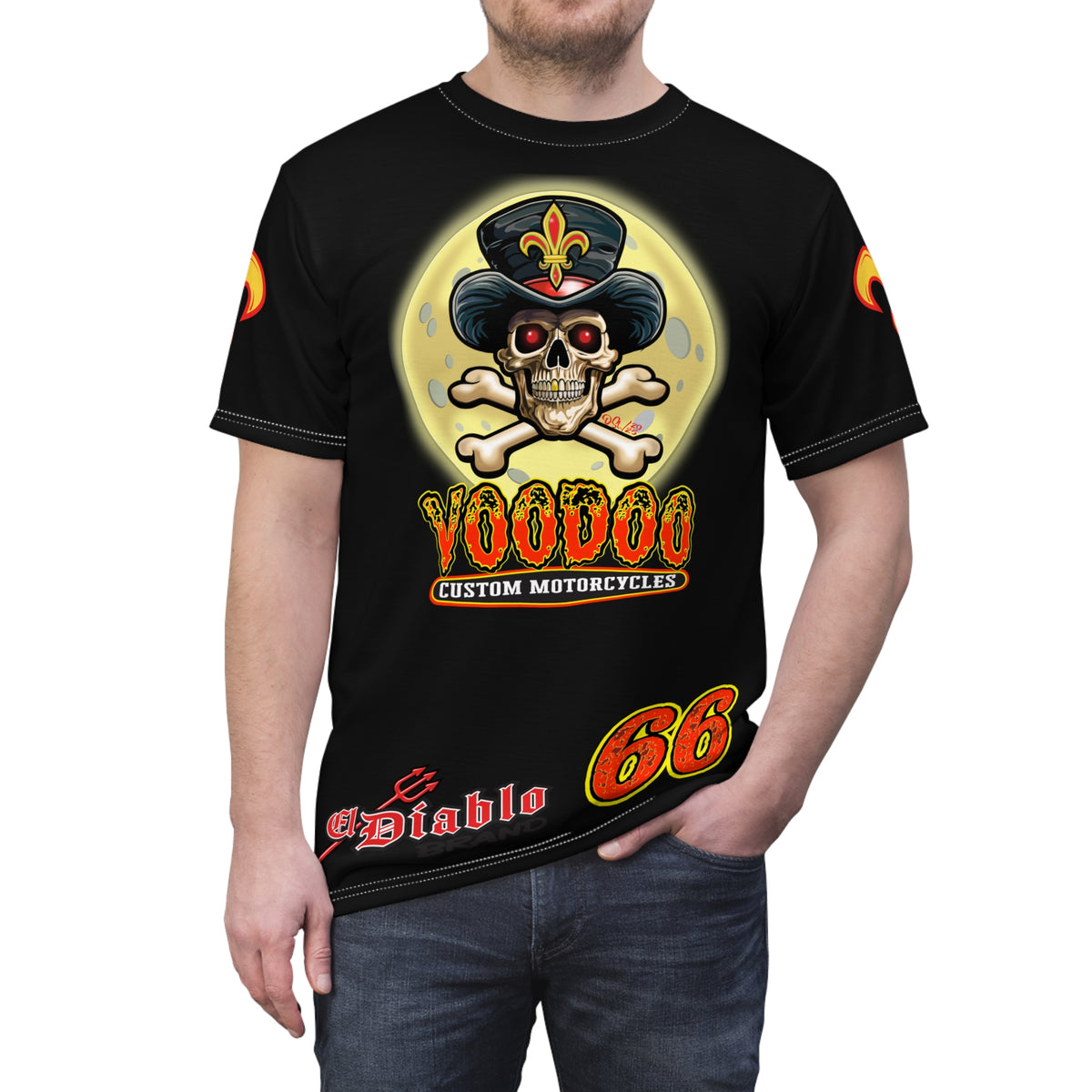 SRT  Voodoo Custom Motorcycles  Super Riding Tee - Edgy Skull Design for Bikers