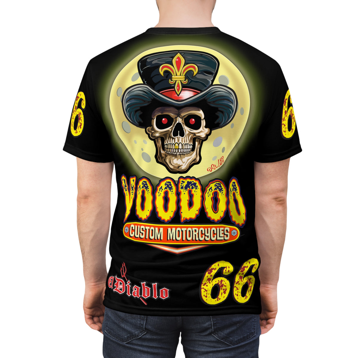 Voodoo Custom Motorcycles Black Magic HiViz Tee, Edgy Graphic Biker Shirt