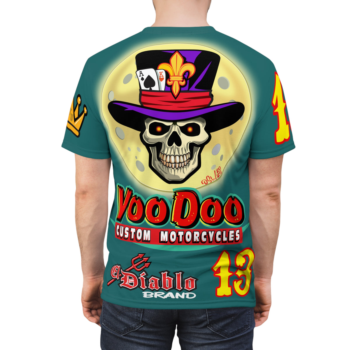 VooDoo Custom Motorcycles Mariana Blue HiViz Graphics Biker Tee