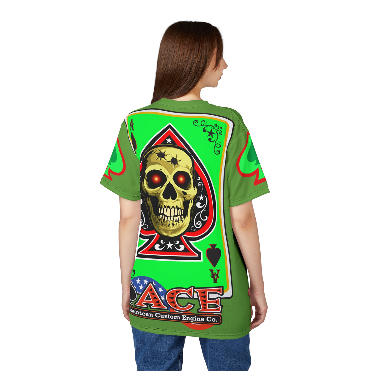 American Custom Engines ACE - Specially Designed Lumina Green  Ace of Spades Death Card High visibility Graphics