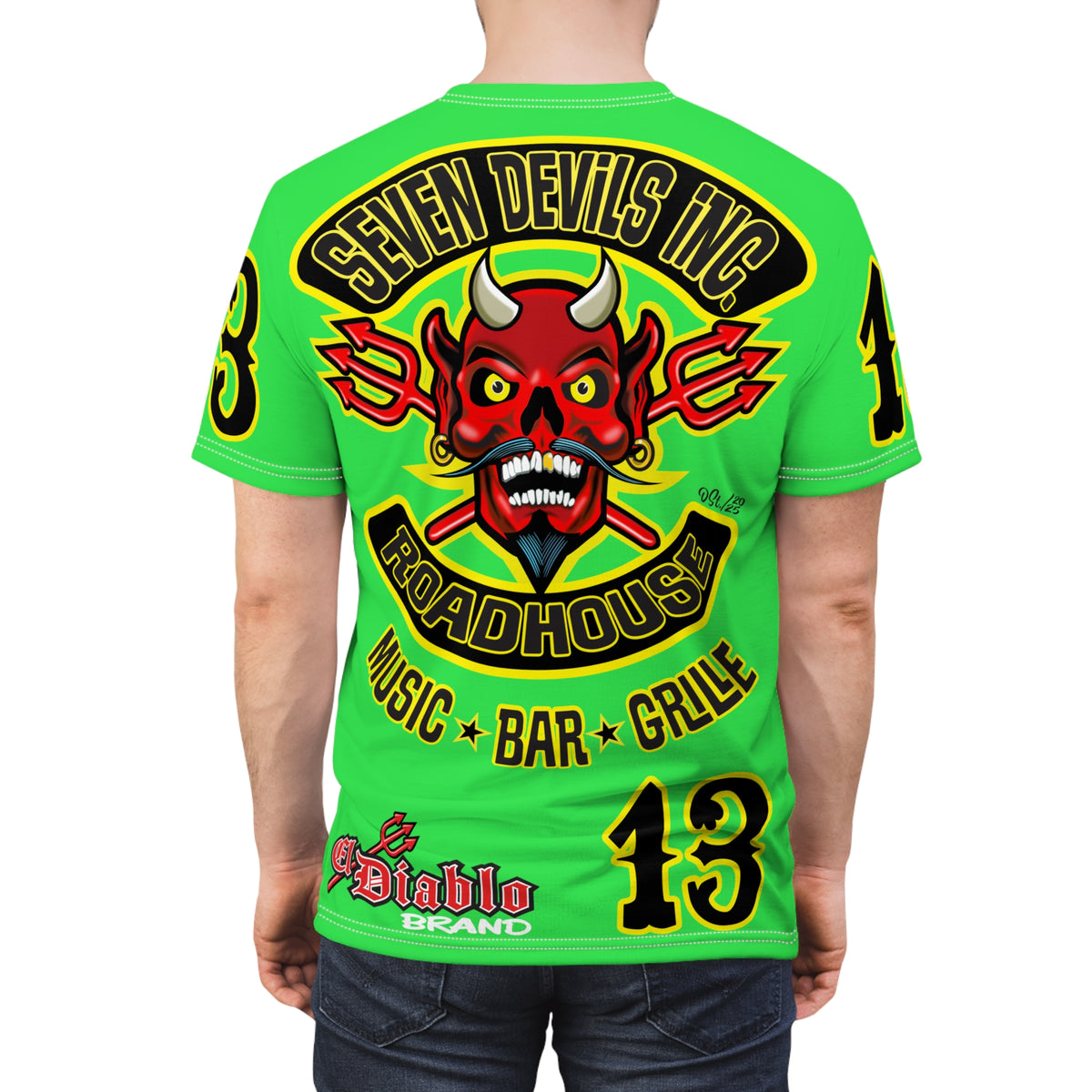 Very Special Seven Devils Inc. Roadhouse HiViZ Super Tee — Extreme Edgy Graphics - Bad Attitude Custom Biker Riding Gear