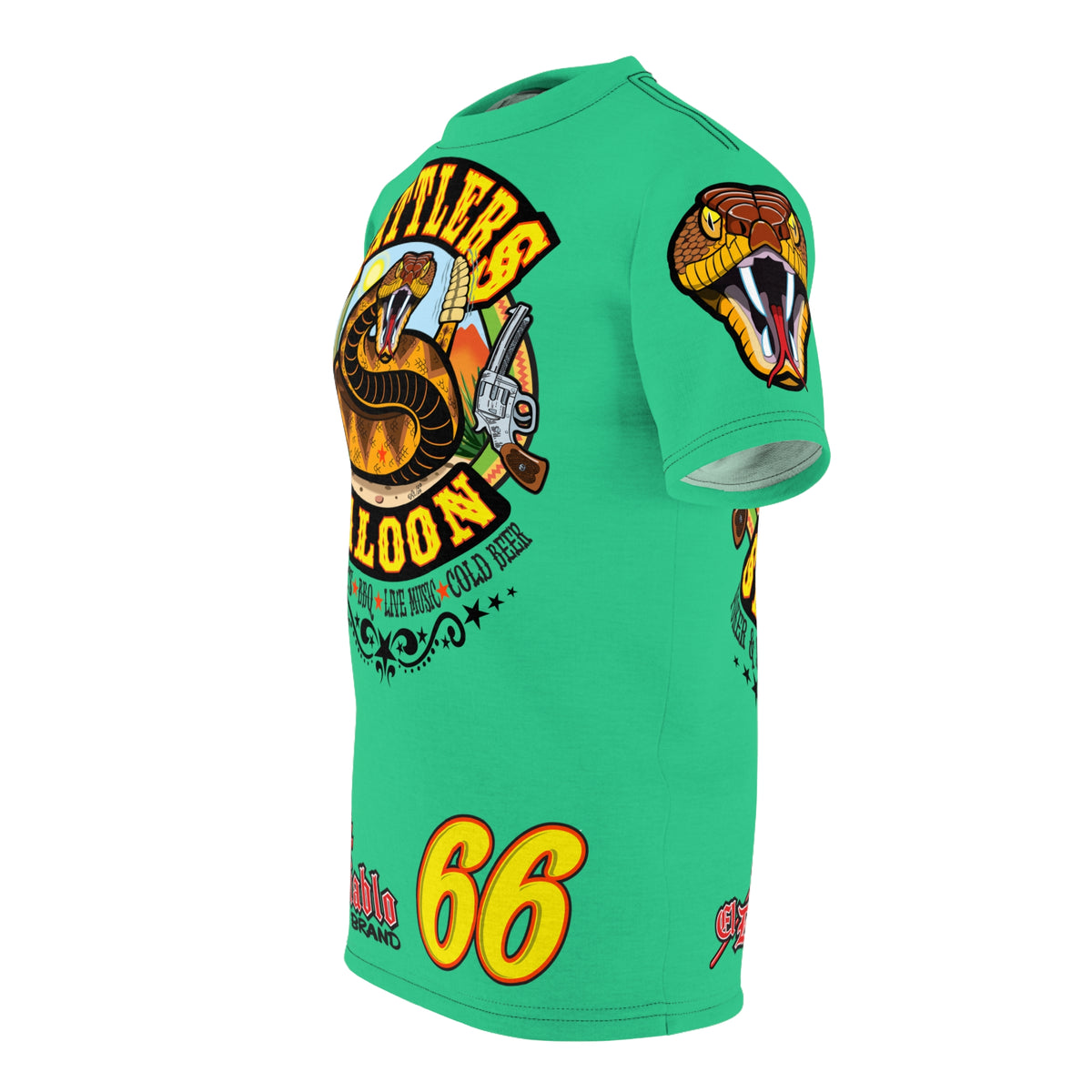 Rattlers Saloon Snake Logo Tee — Vintage Biker 66 Graphic Shirt