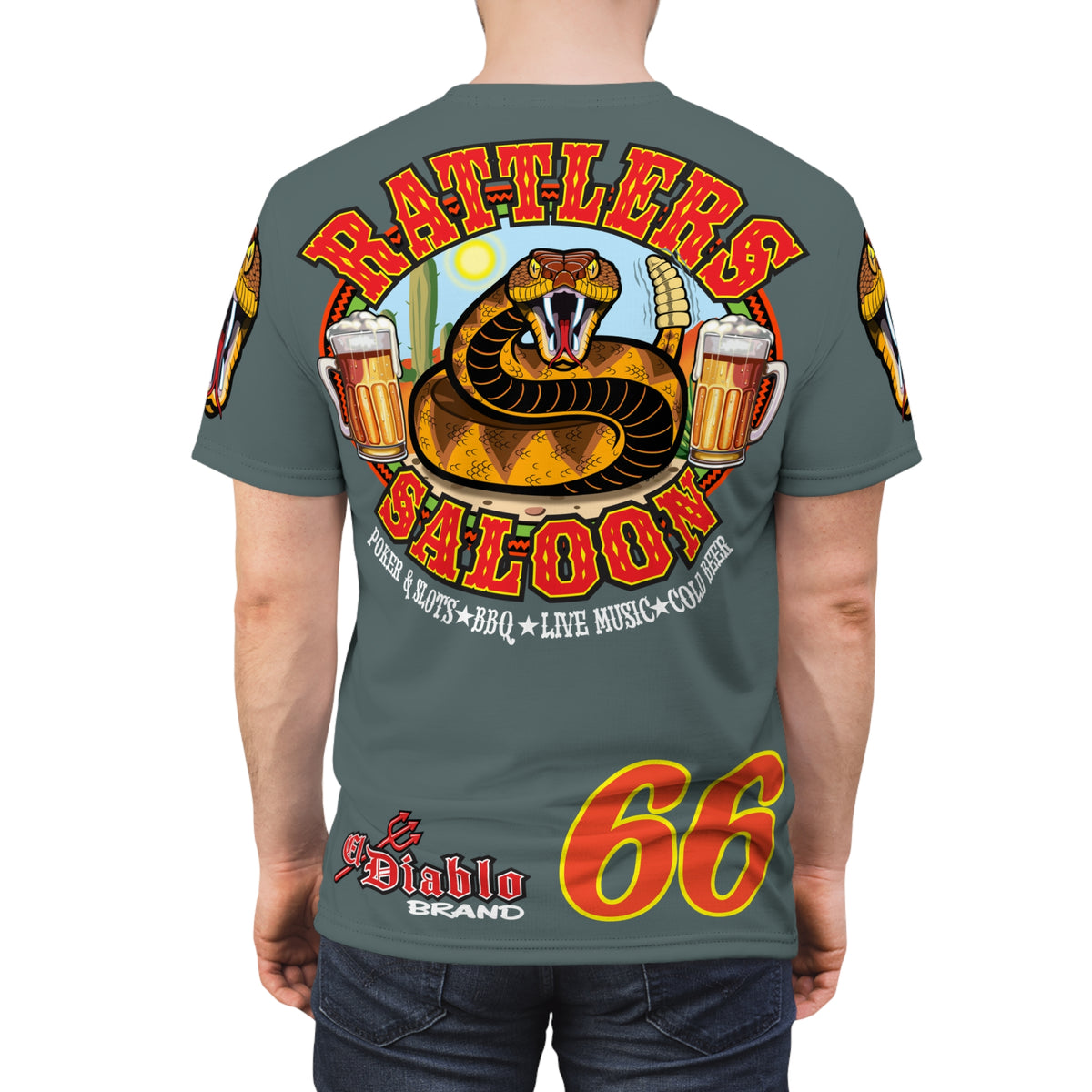 Rattlers Saloon  GREASY GREY SUPER TEE — Vintage Biker 66 Graphic Shirt