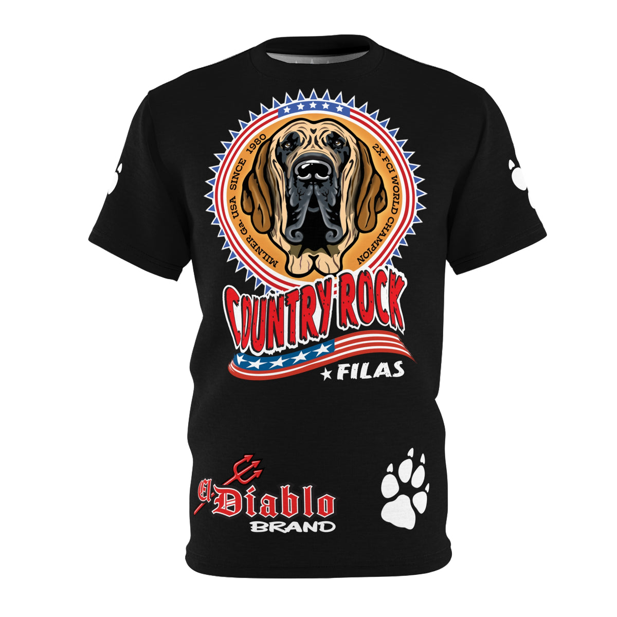 Country Rock Dog Graphic Super Tee — El Diablo Brand Paw Print T-Shirt