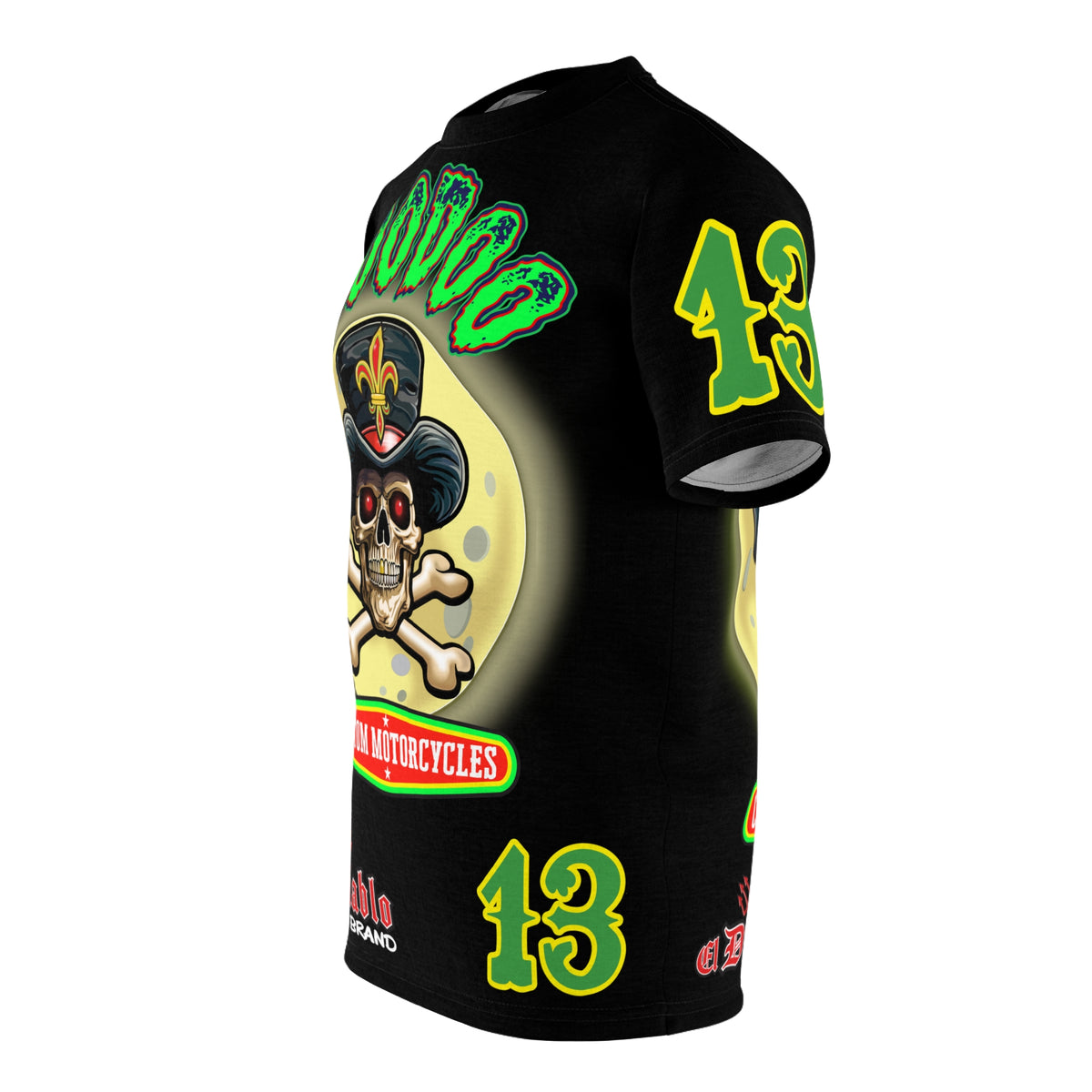 Voodoo Skull Motorcycle HiViz Super Tee, Unique High Colour Graphics Tee, Custom HiViZ Apparel