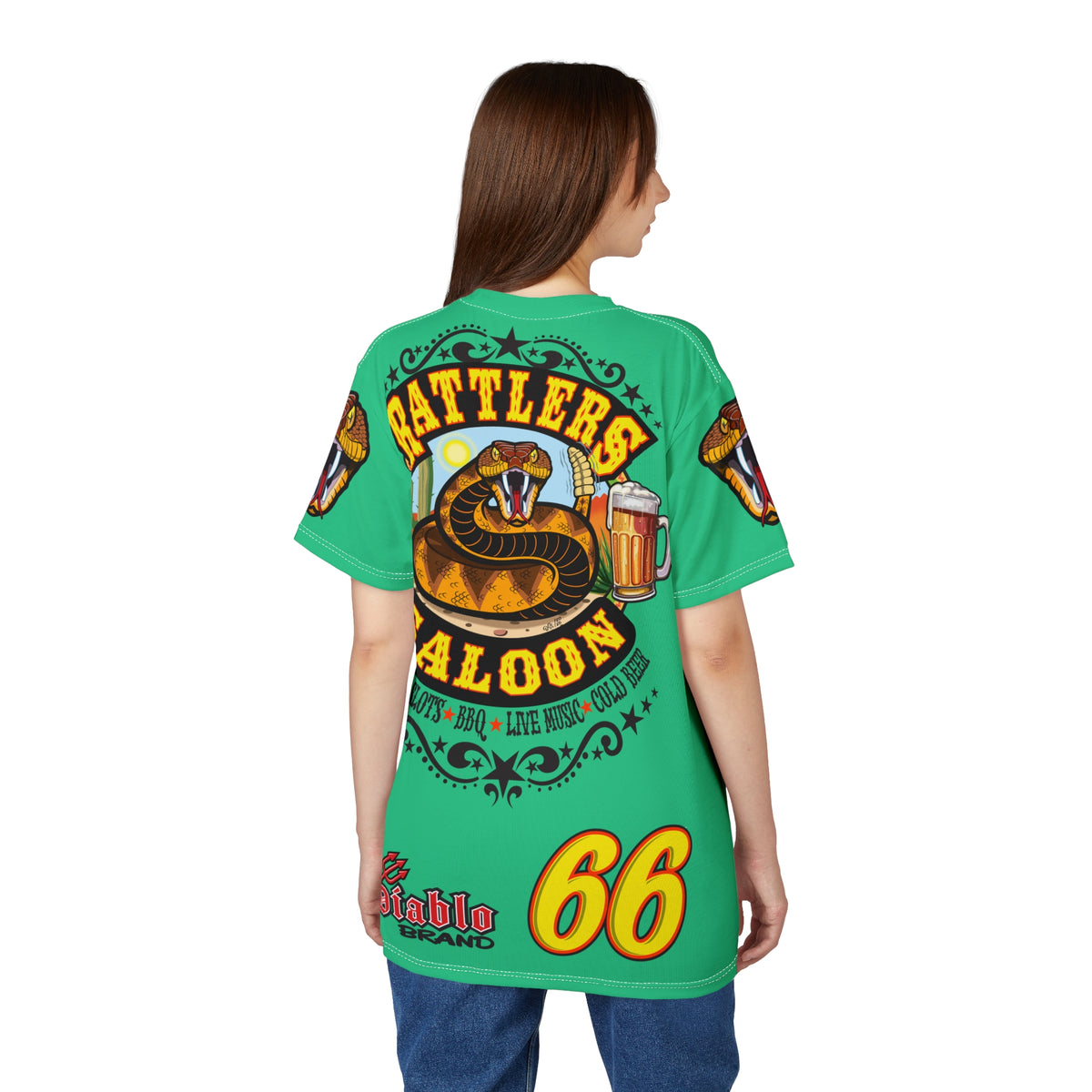 Rattlers Saloon Diamondback Logo Tee — Vintage Biker Route 66 Graphic Shirt