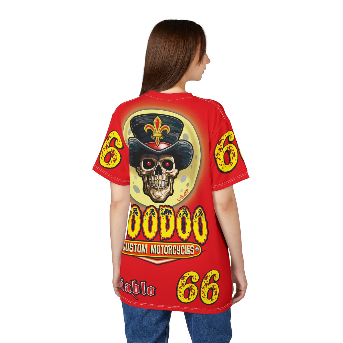 Voodoo Custom Motorcycles Unisex HiViz Tee, Edgy Graphic Shirt, Motorcycle Apparel, Skull T-Shirt, Perfect for Bikers