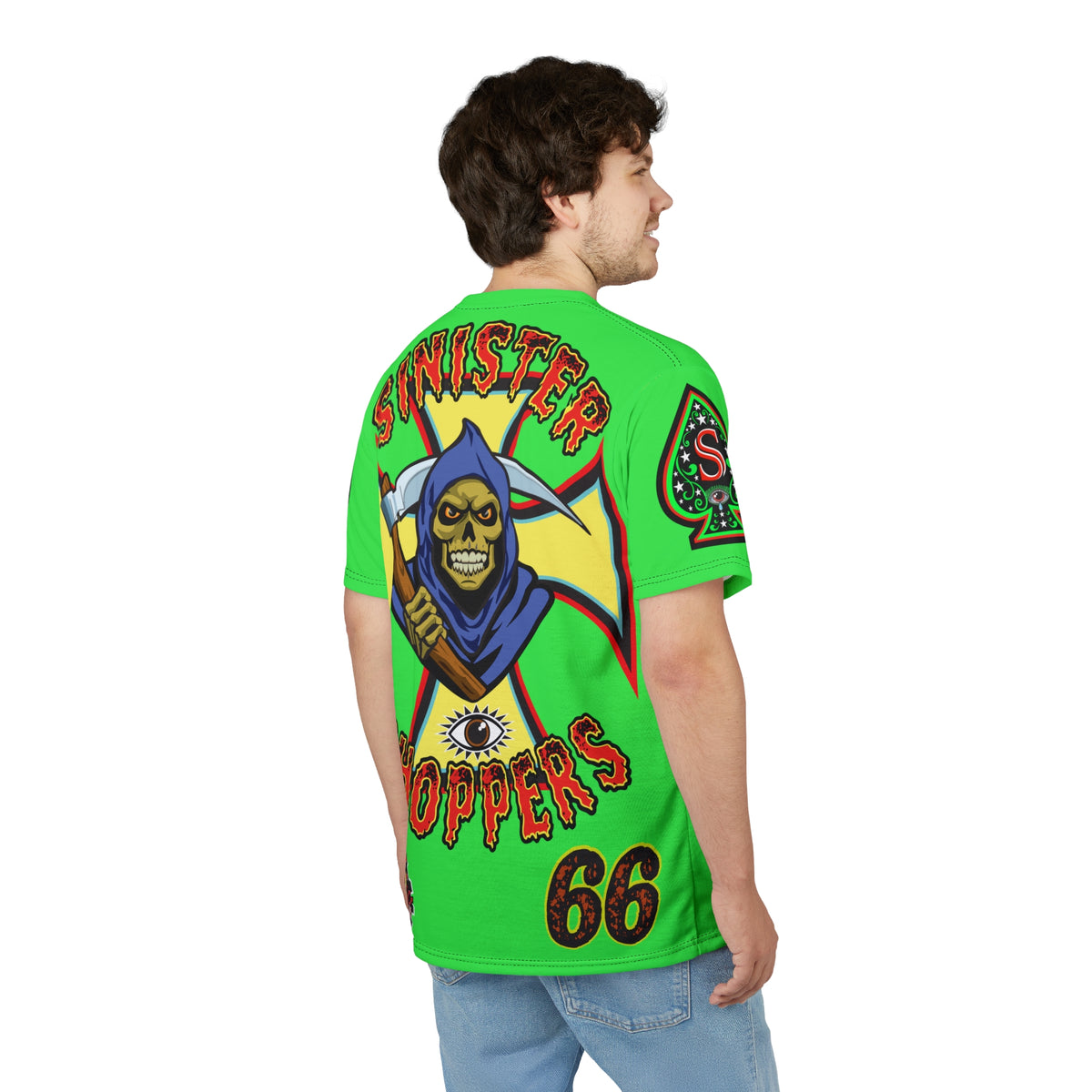 Very Special Sinister Choppers Reaper  HiViZ Super Tee - Gothic Graphic T-Shirt for Motorcycle Riders