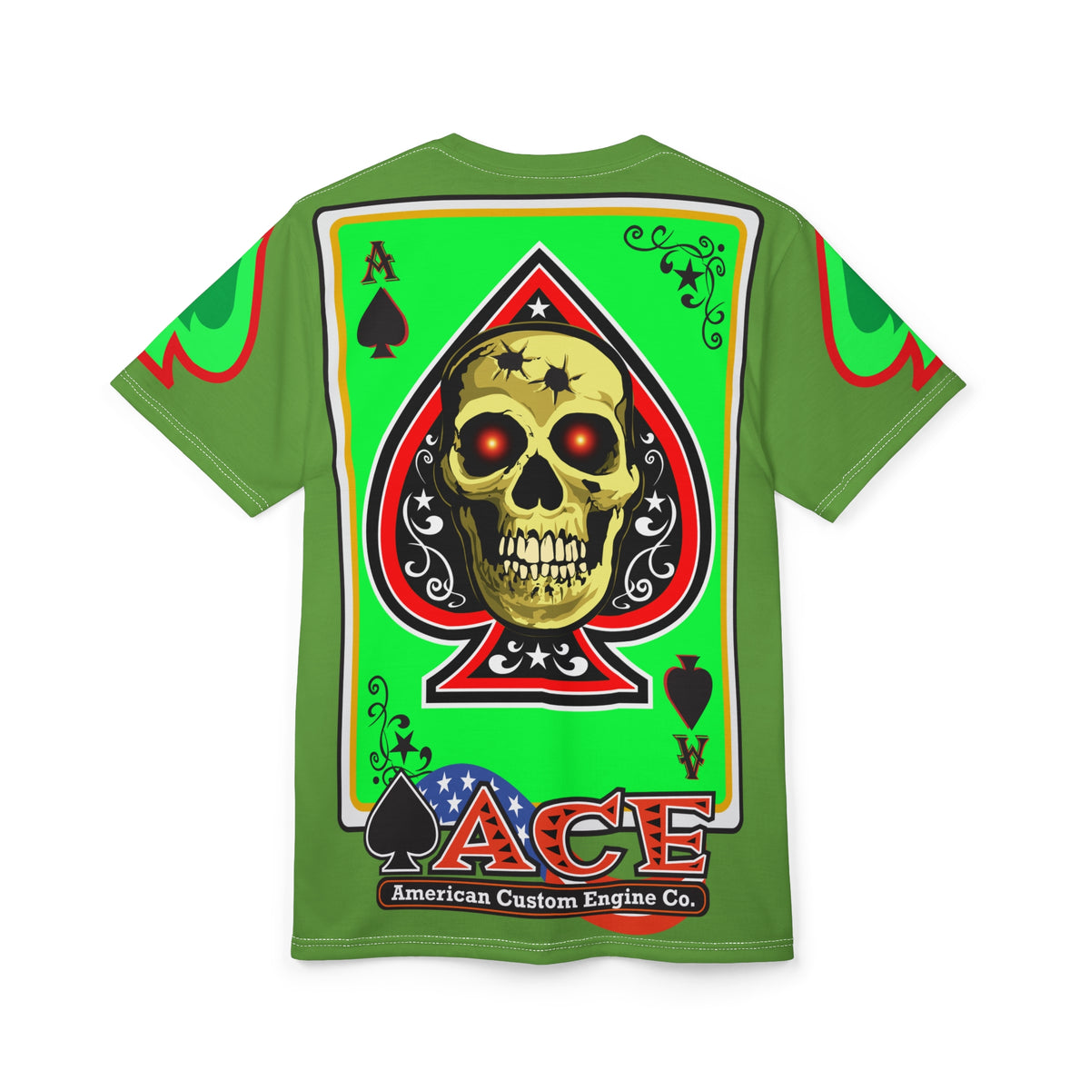 American Custom Engines ACE - Specially Designed Lumina Green  Ace of Spades Death Card High visibility Graphics