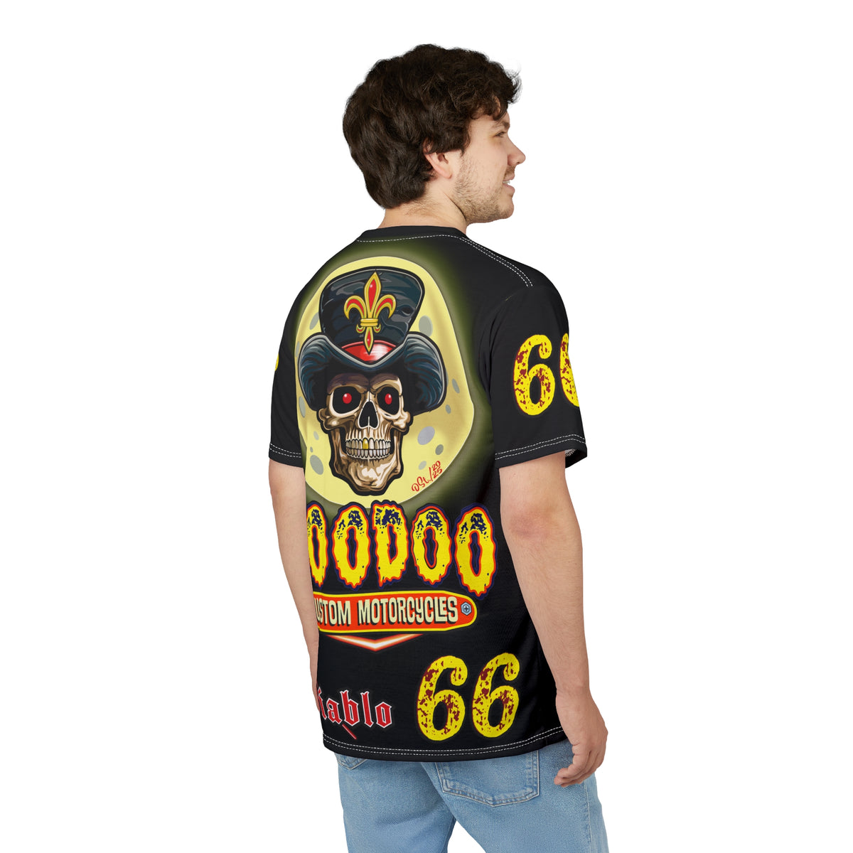 Voodoo Custom Motorcycles Black Magic HiViz Tee, Edgy Graphic Biker Shirt