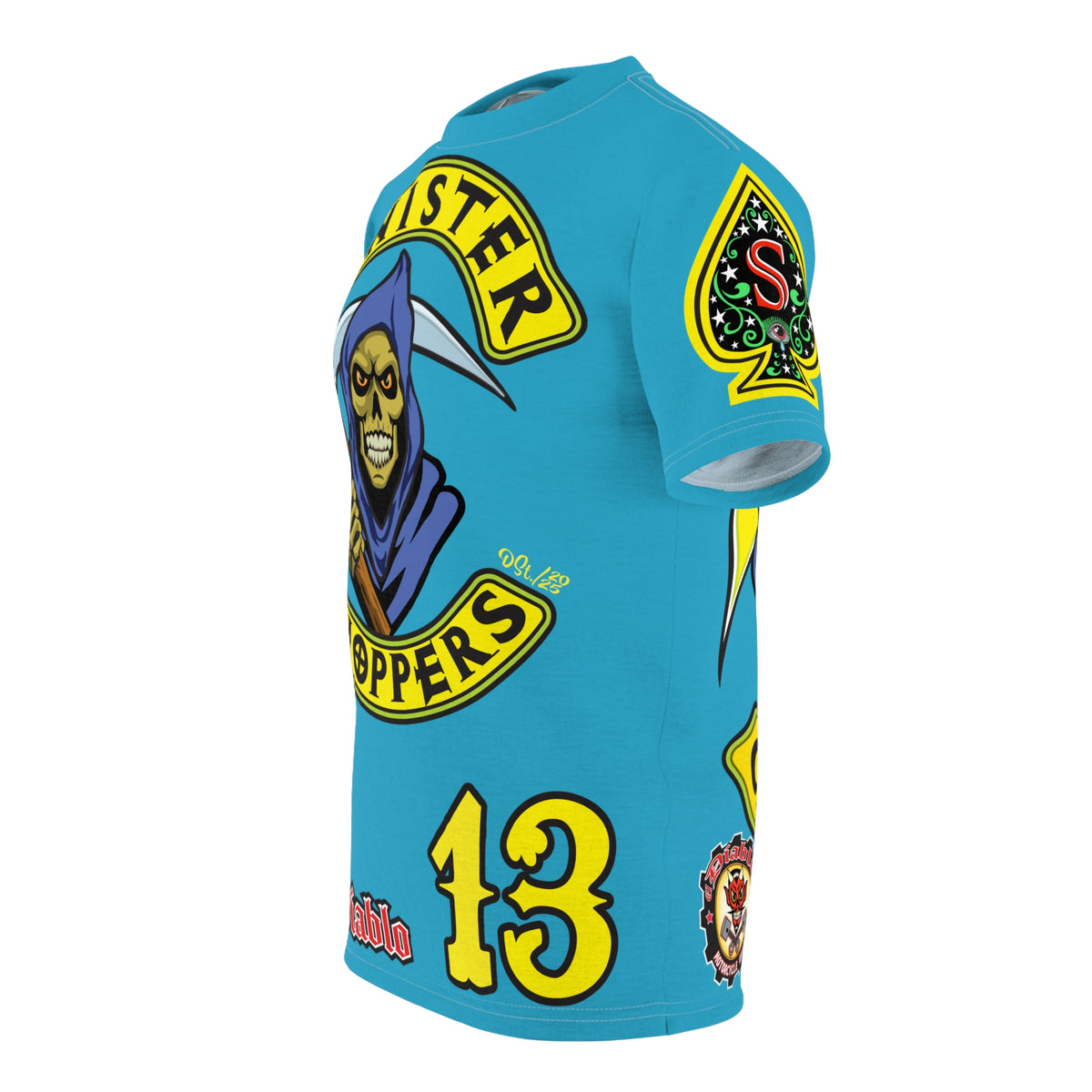 Sinister Choppers Customs - Electric Blue HiViZ Motorcycle Reaper Super Tee - High Performance Riding Wear