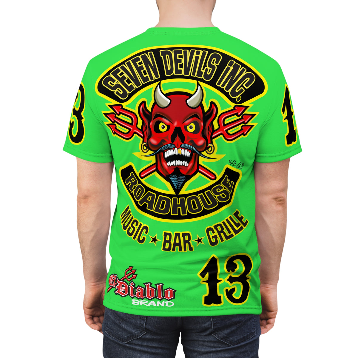 Very Special Seven Devils Inc. Roadhouse HiViZ Super Tee — Extreme Edgy Graphics - Bad Attitude Custom Biker Riding Gear