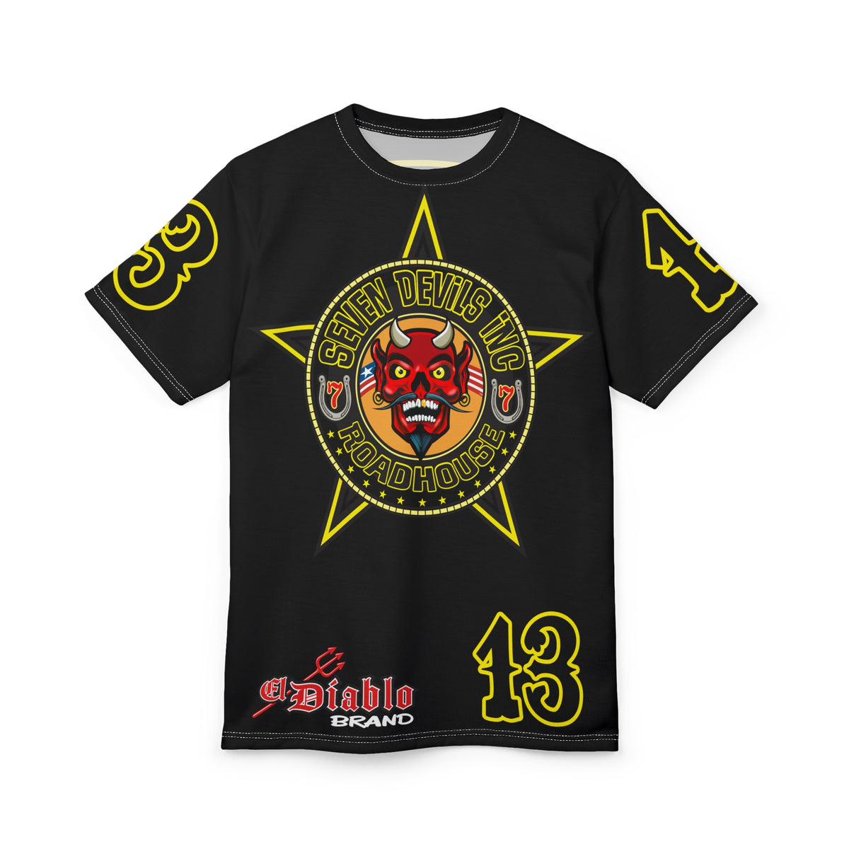 Seven Devils Inc. Roadhouse Black on Black Super Tee — Extreme Edgy Graphics - Bad Attitude Custom Biker Riding Gear