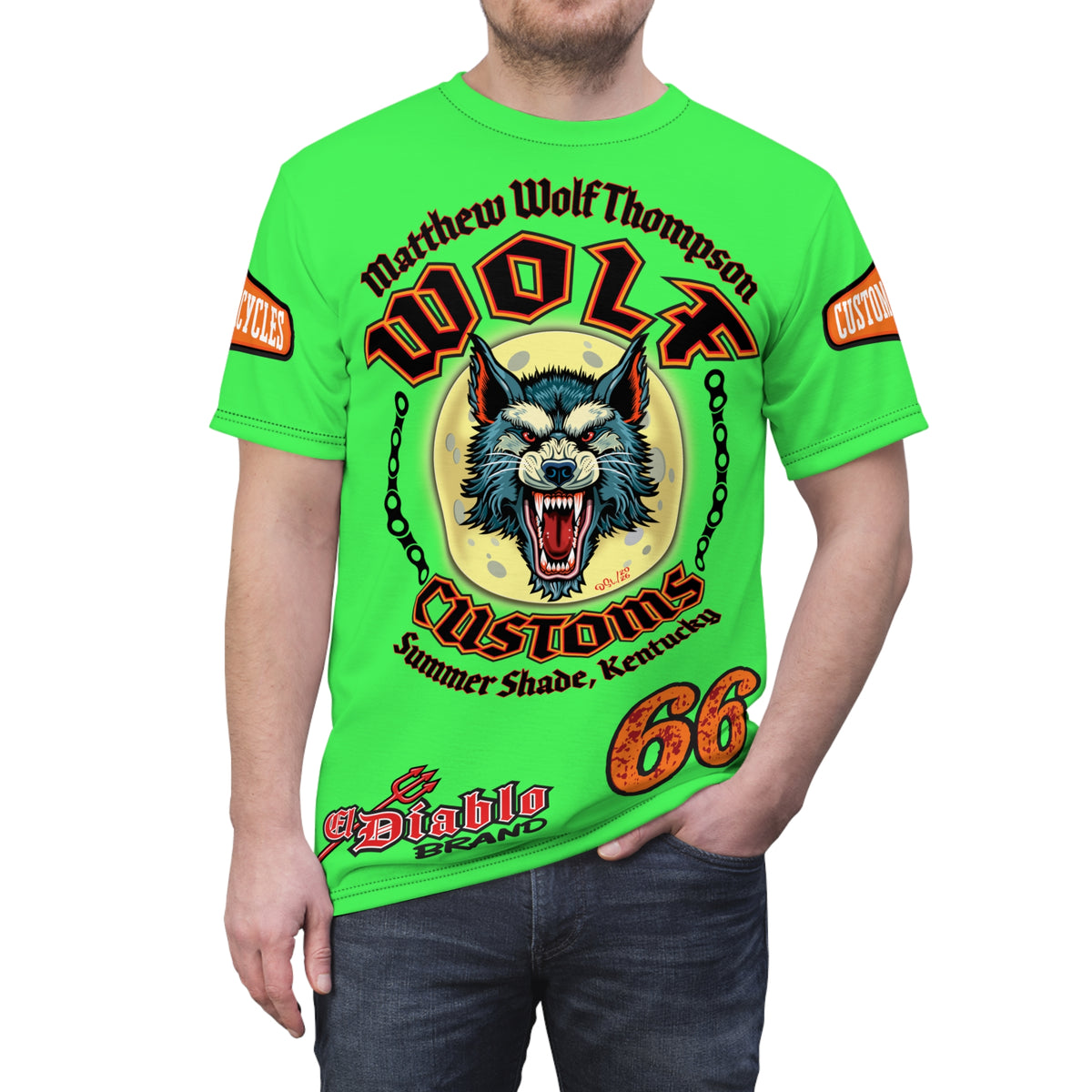 Very Special MWT Wolf Custom Motorcycles HiViZ Super Tee — Viciously Cool High Performance Motorcycle Riding Shirt