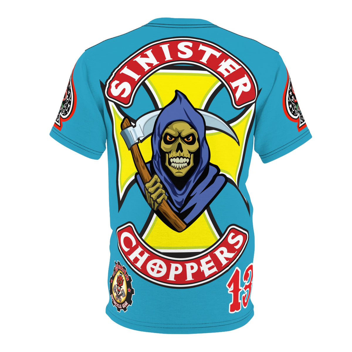 Sinister Choppers HiViz Custom Motorcycles- Electric Blue Reaper Super Tee - High Performance Riding Wear