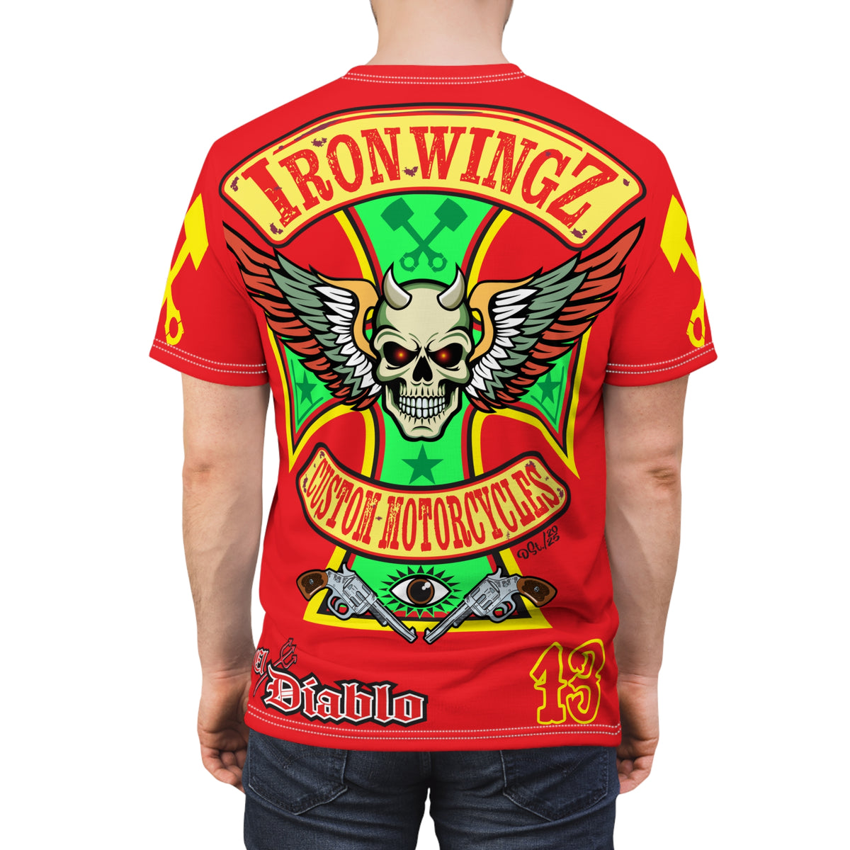 Iron WingZ Customs HIviz Graphic Super Tee, Edgy Streetwear, Customized Apparel, Gift for Bikers