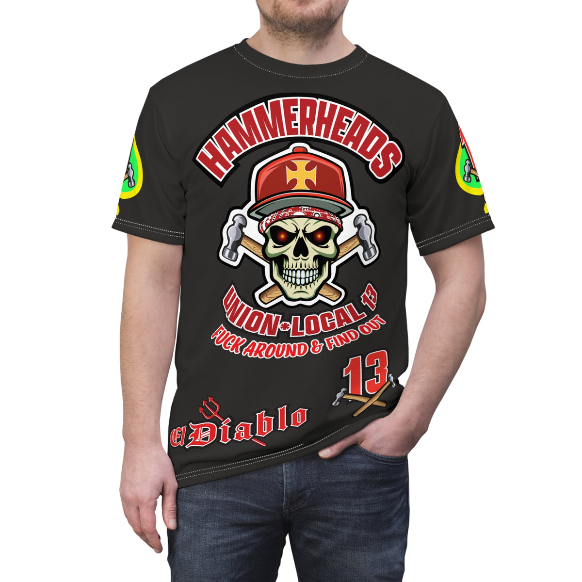Very Special Hammerheads Union Local 13 - GIANT GRAPHICS !!!!!! - Custom  Motorcycle Riding Tee Shirt _ Super Comfort and Fit