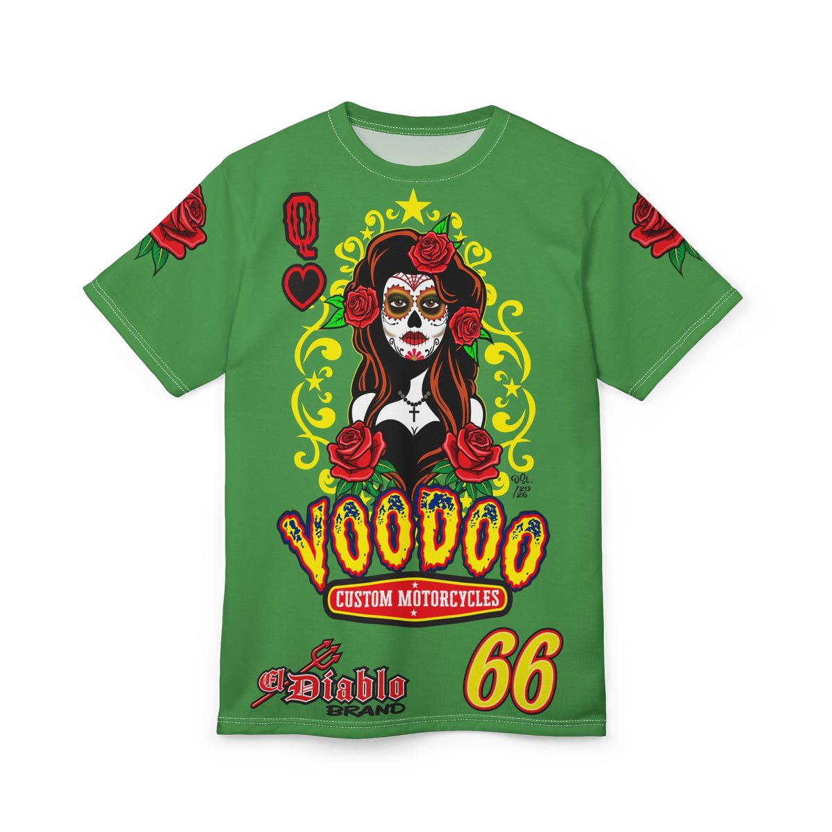 Voodoo Custom Motorcycles Tee — Queen of Hearts  Graphic Riding Super Tee