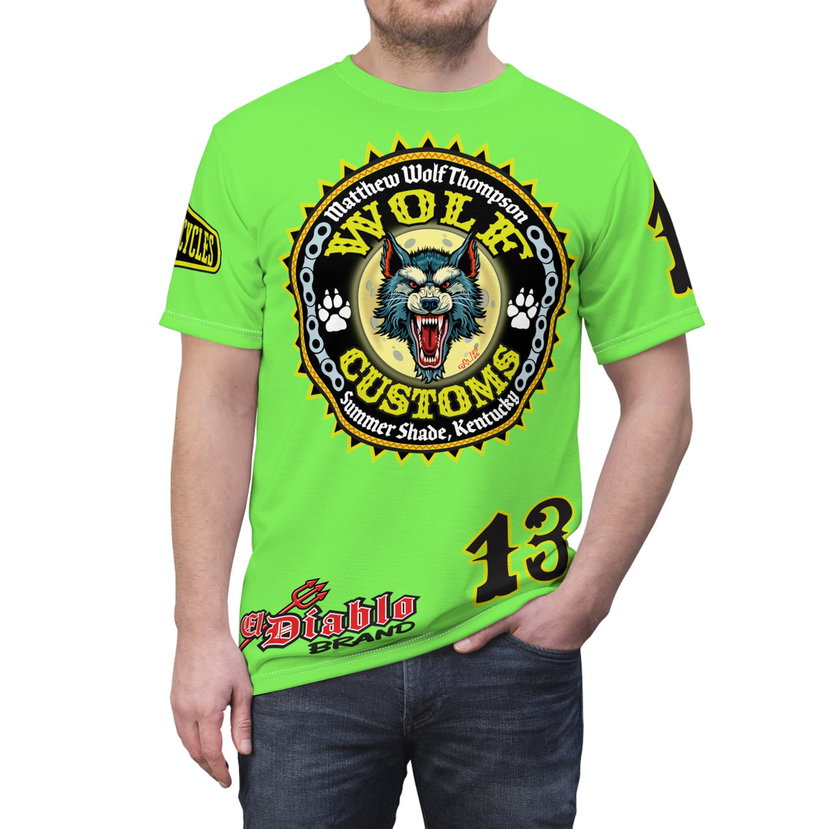 Very Special MWT Wolf Customs HiViZ Graphic Super Tee — Retro Motorcycle Club Shirt, The Best Biker Riding Tee EVER !!!