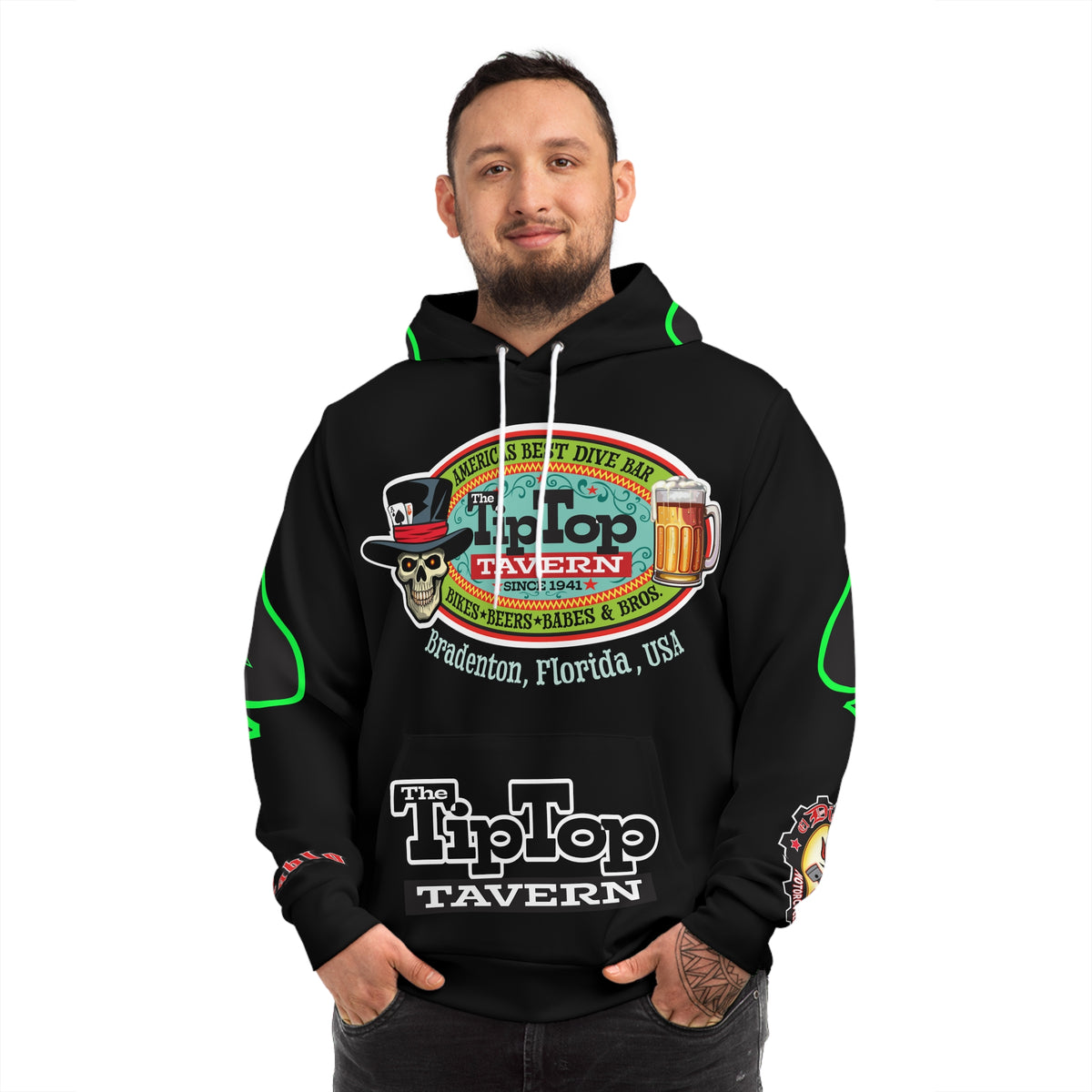HoodZ Tip Top Tavern America's Best Dive Bar Super Hoodie - Ace of Spades Special Edition - High Visibility Lumina Green Accents