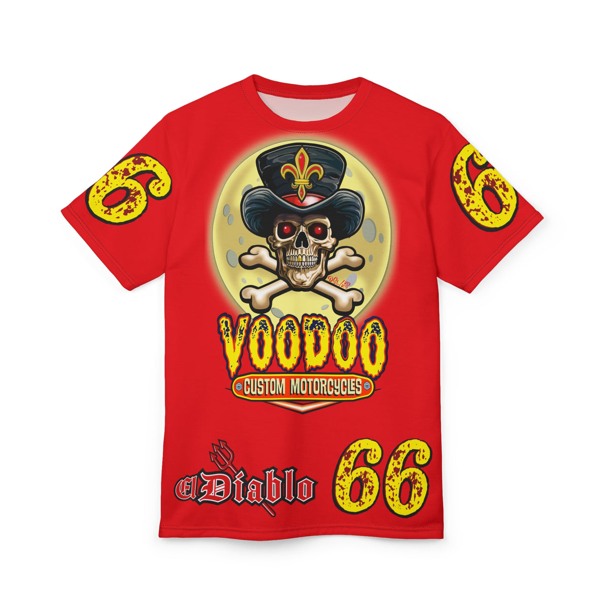 Voodoo Custom Motorcycles Unisex HiViz Tee, Edgy Graphic Shirt, Motorcycle Apparel, Skull T-Shirt, Perfect for Bikers