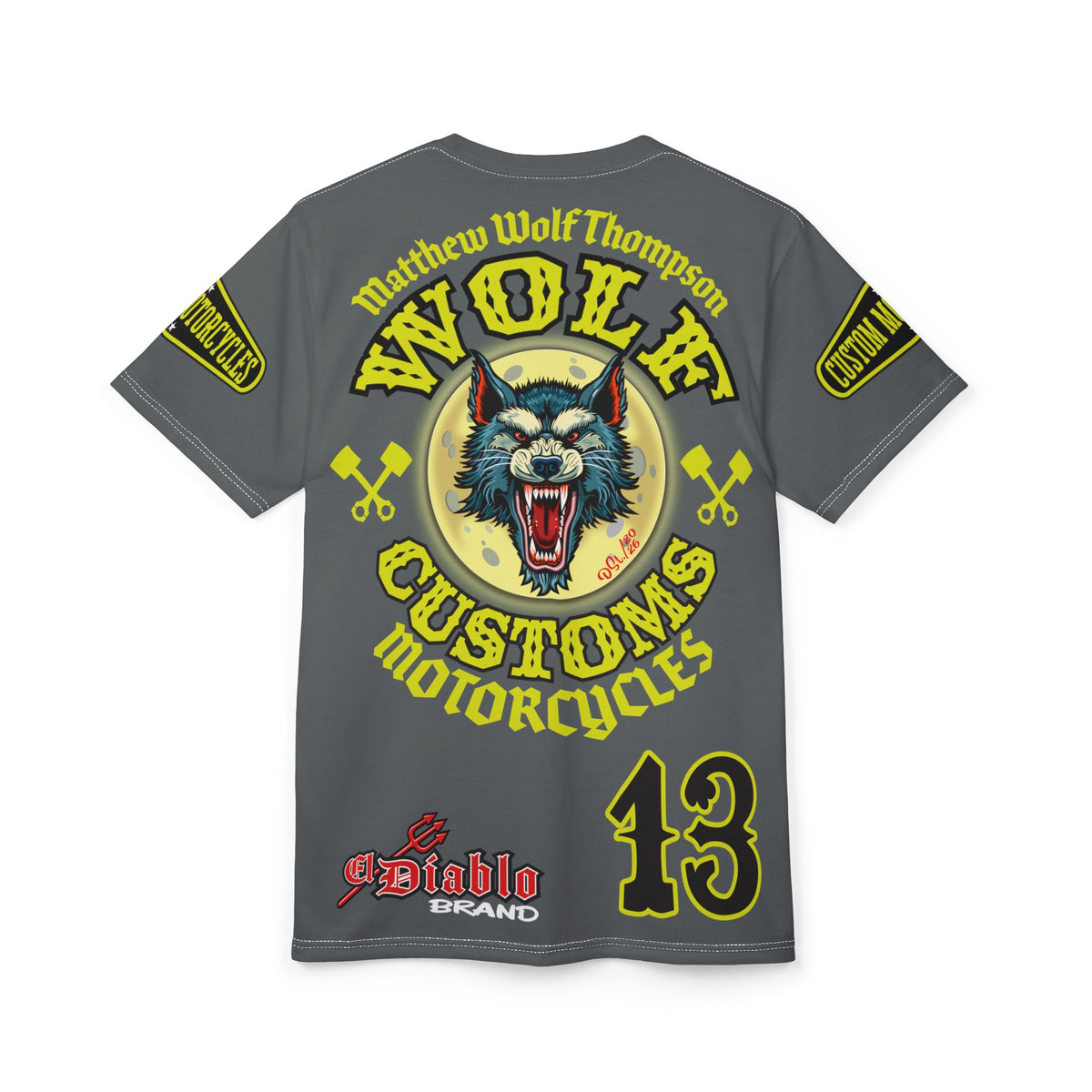 SRT MWT Wolf Customs 13 HiViZ Lumina Graphics -- Super Riding Tee — Retro Motorcycle Club Shirt, The Best Biker Riding Tee EVER !!!