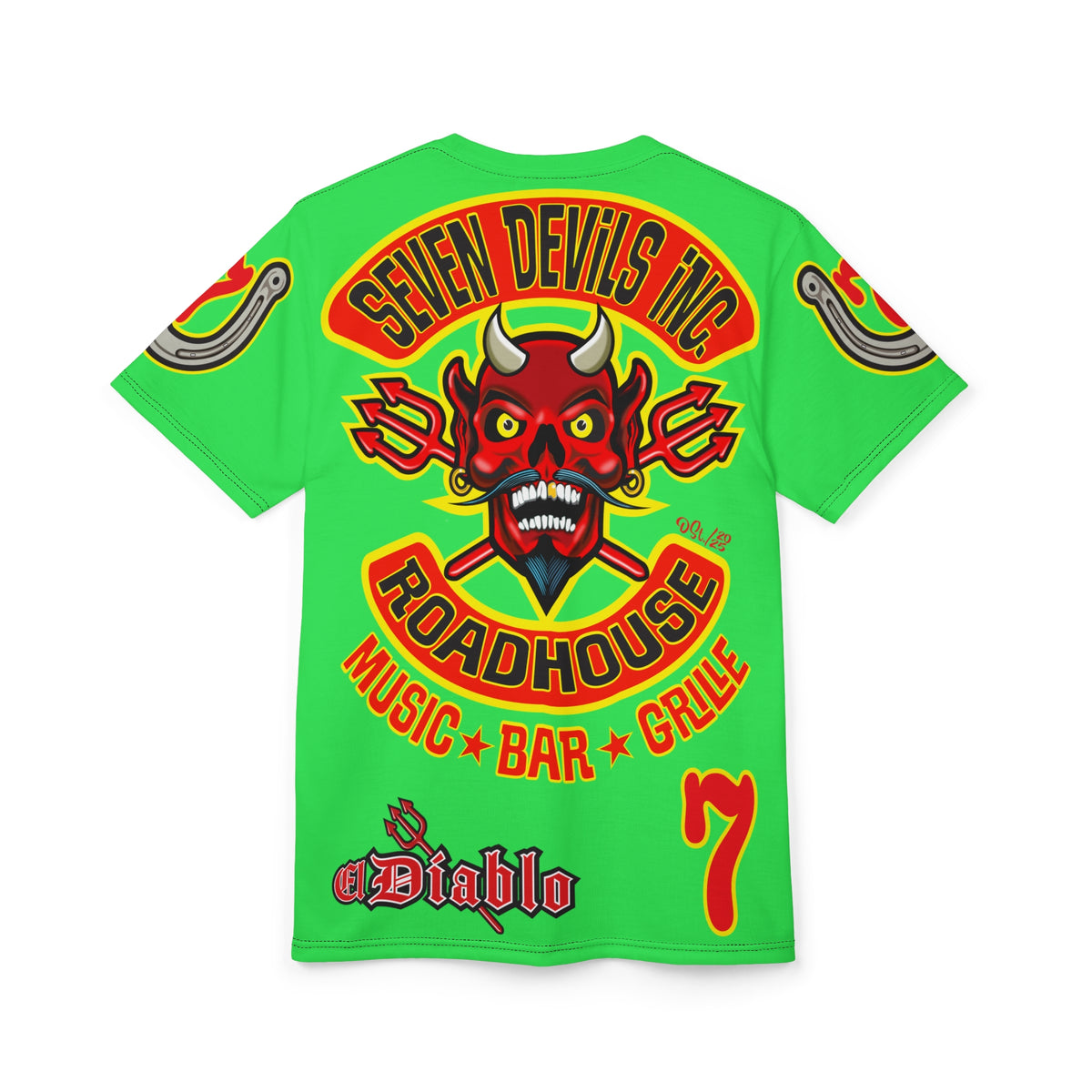 Very Special Seven Devils Inc. Roadhouse HiViZ Graphic Tee - Custom Motorcycle Riding Super Tee, Edgy Streetwear Perfect Fit & Comfort Biker Wear