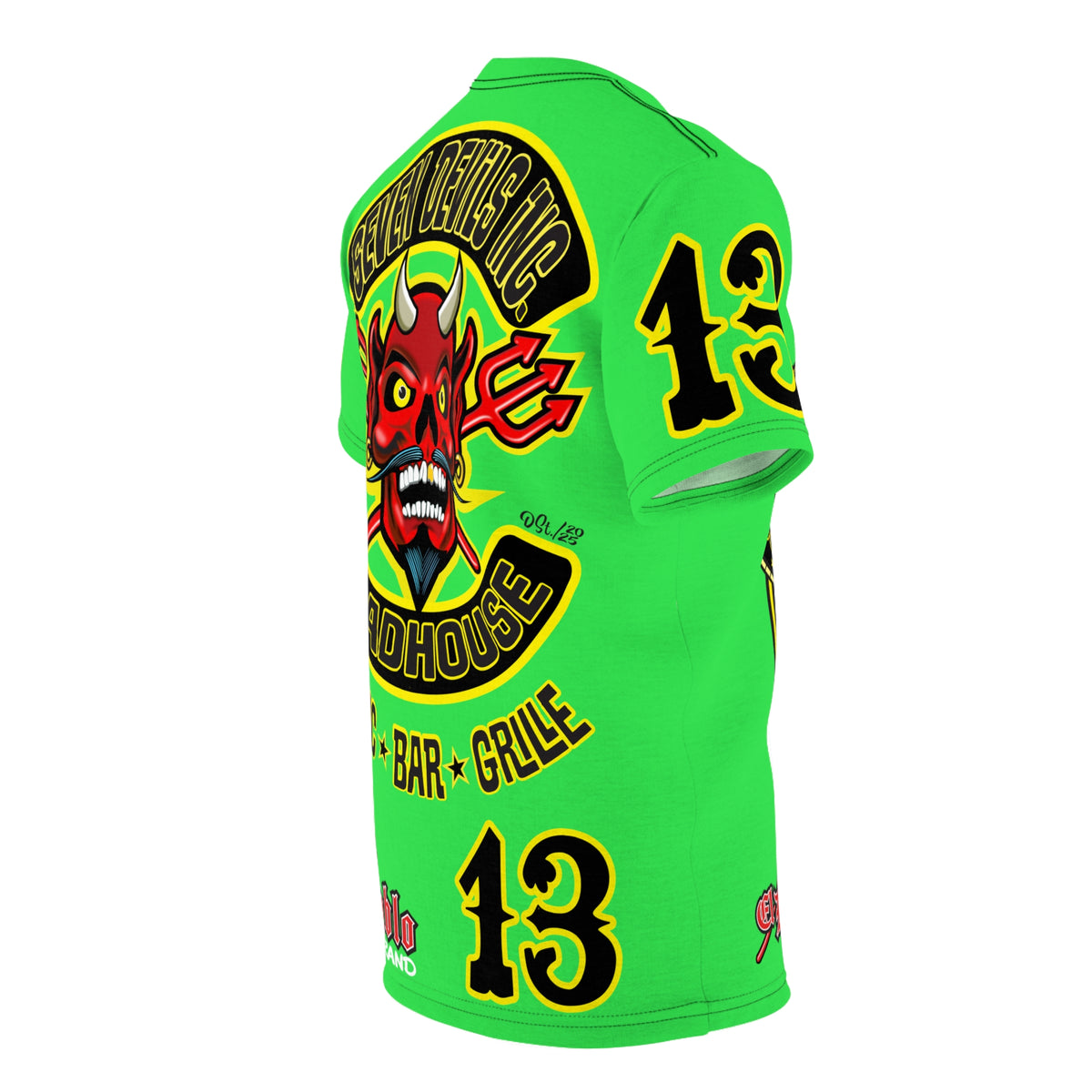 Very Special Seven Devils Inc. Roadhouse HiViZ Super Tee — Extreme Edgy Graphics - Bad Attitude Custom Biker Riding Gear