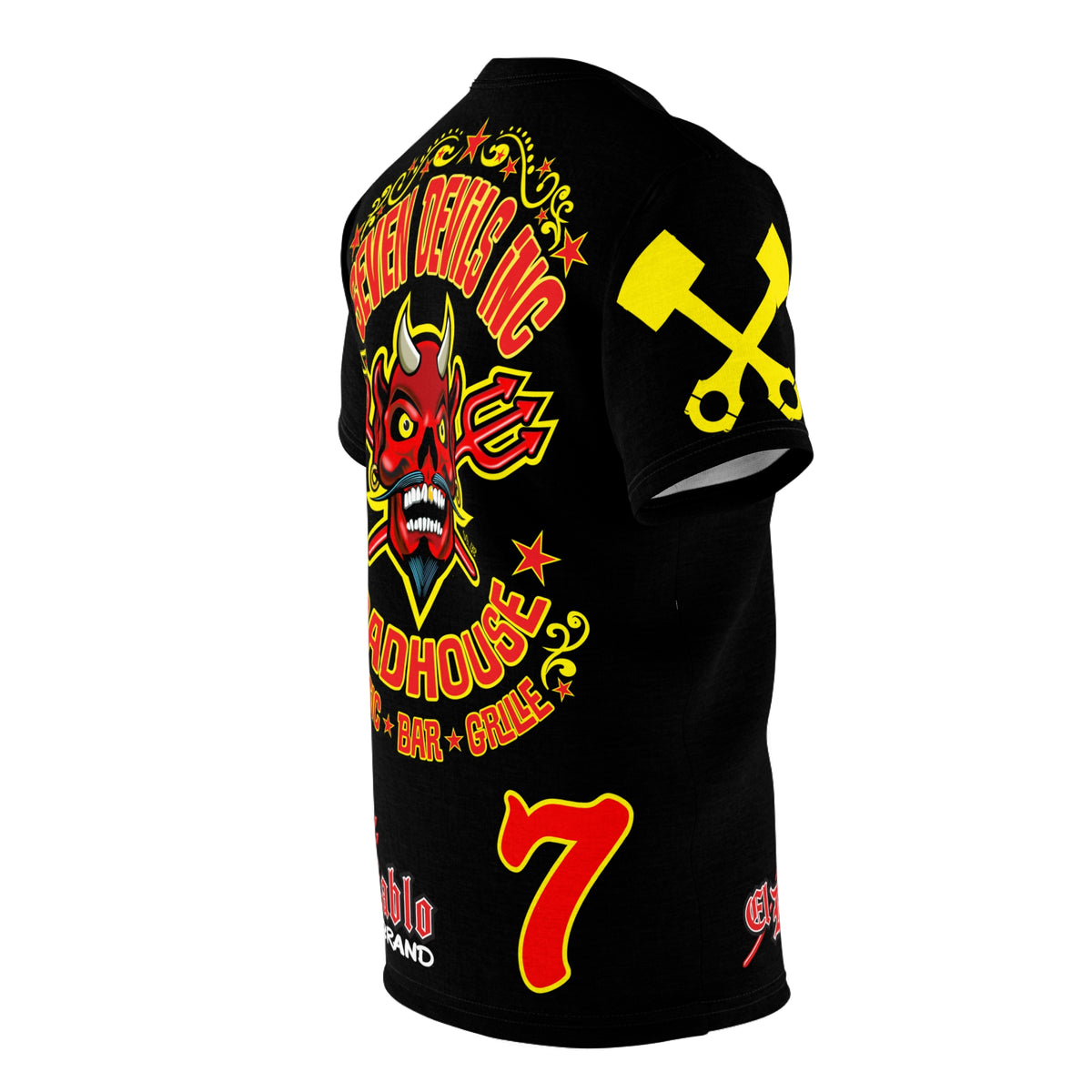SRT Seven Devils Road House Custom Biker Riding Super Tee - Retro Devil Western Style Graphic Style