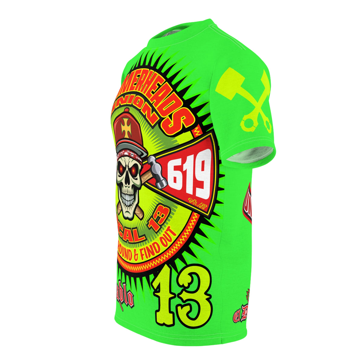 Very Special Hammerheads Union Local 13 - GIANT GRAPHICS !!!!!! SoCal 619 Special Edition - Custom HiViz Motorcycle Riding Tee Shirt _ Super Comfort and Fit