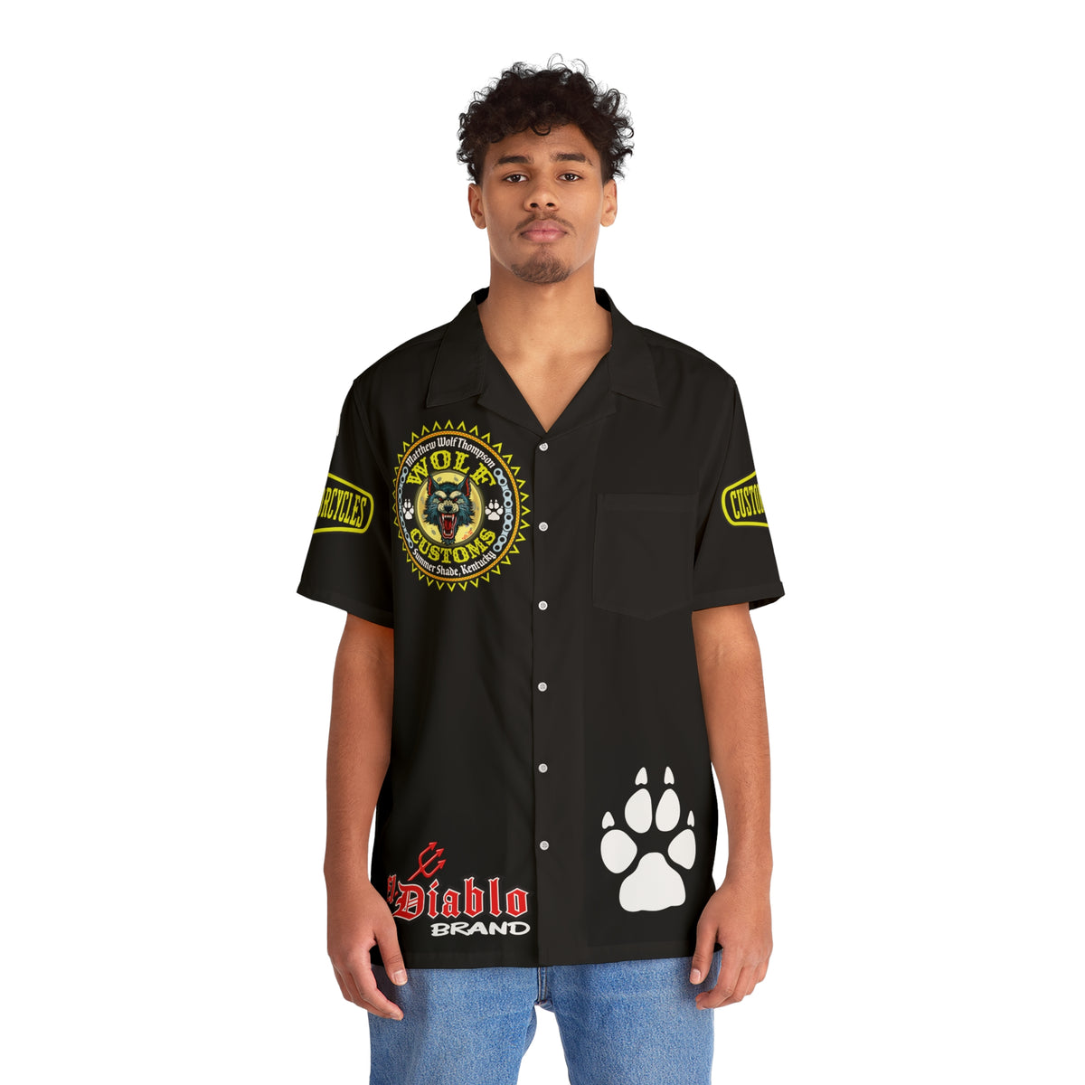 Big Bopper MWT Wolf Customs Motorcycle Hawaiian Shirt -  For Big Men to Size 5XL
