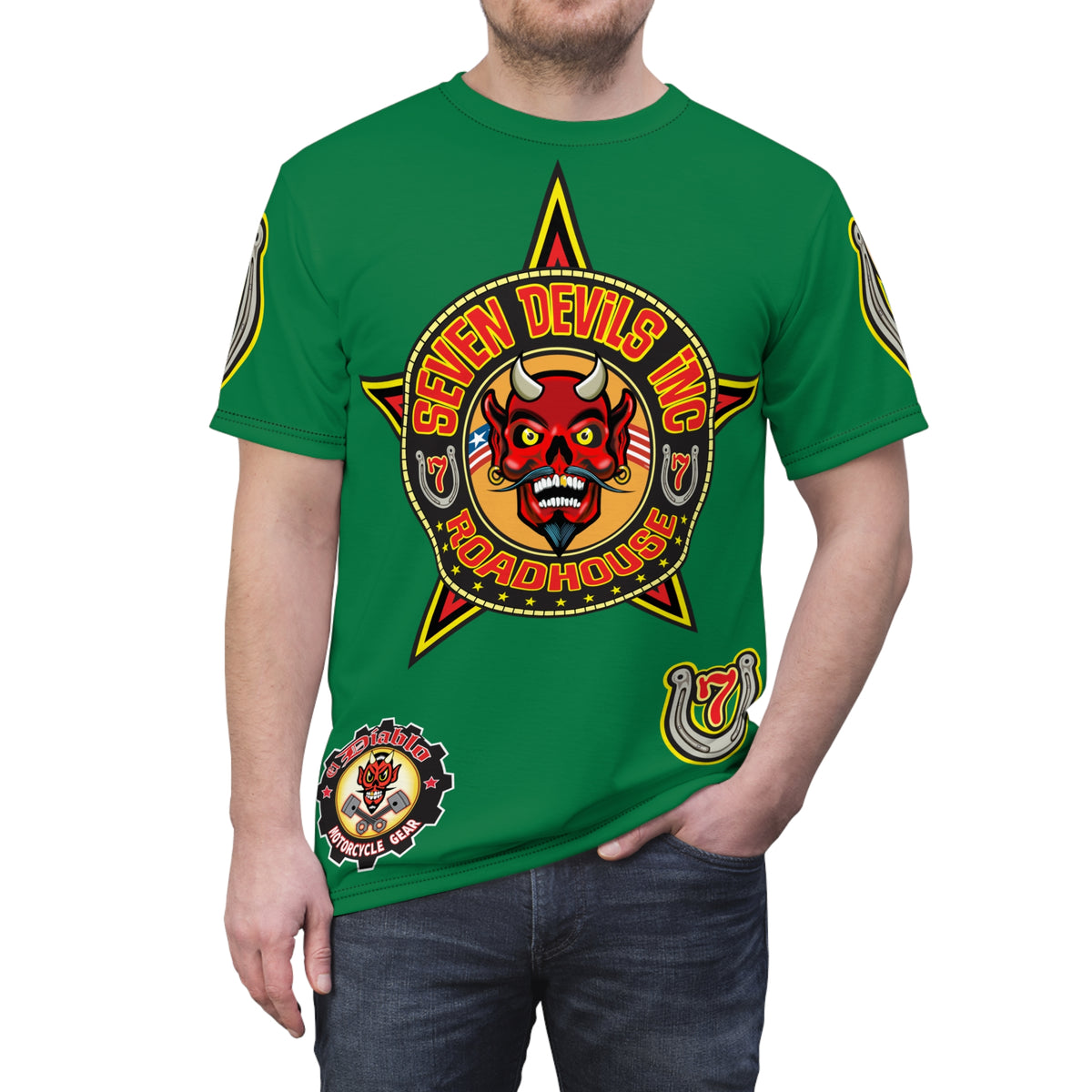 Seven Devils Inc. Roadhouse HiViz Design, Edgy Biker Shirt, Special Motorcycle Riding Gear, Seven Devils Inc.