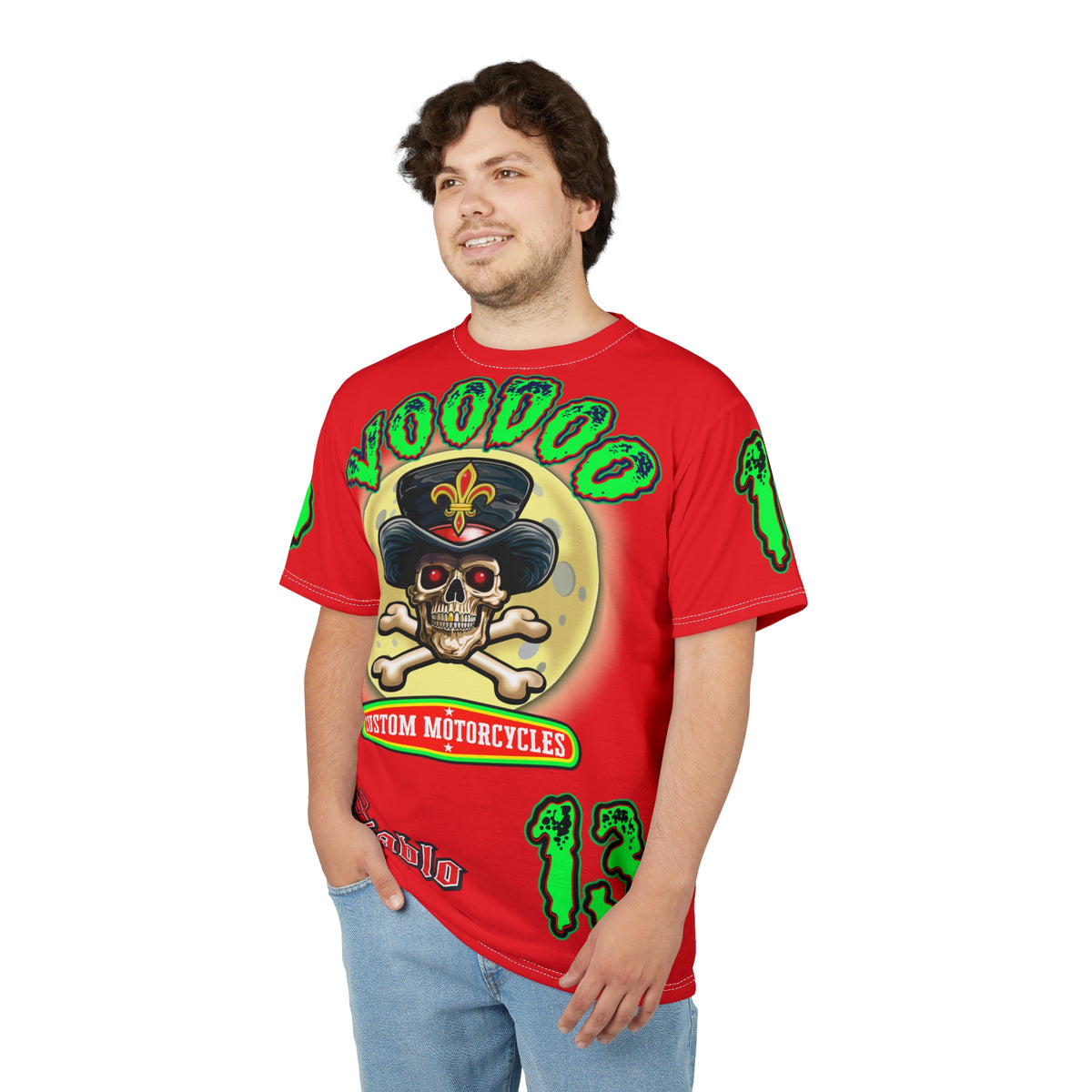 Voodoo Motorcycles HiViz Red Rider Super Tee, Unique Graphic Tee, Custom HiViz Apparel