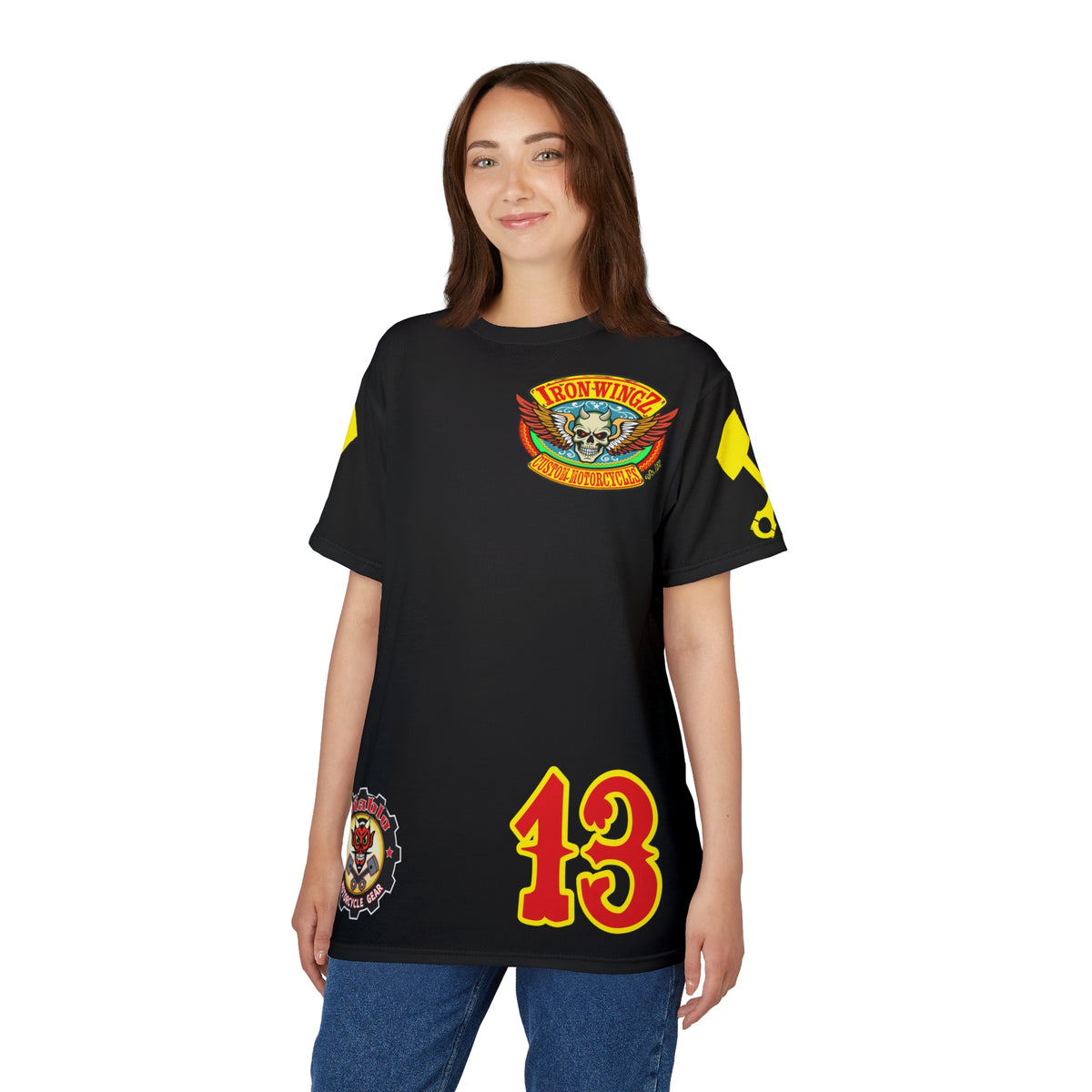 SRT Iron WingZ Custom Motorcycles Graphic Super Riding Tee, Edgy Streetwear, Customized Apparel, Gift for Bikers