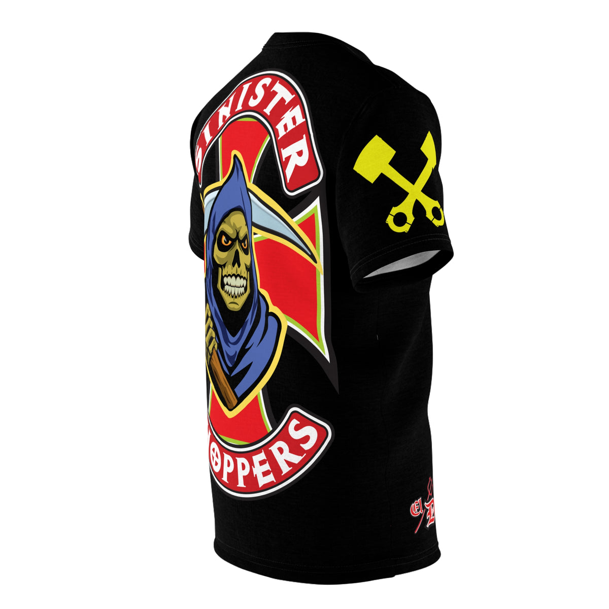 Sinister Choppers HiViz Reaper Riding Super t Shirt - Large stunning High Visibility Bach Patch with Vivid Colors