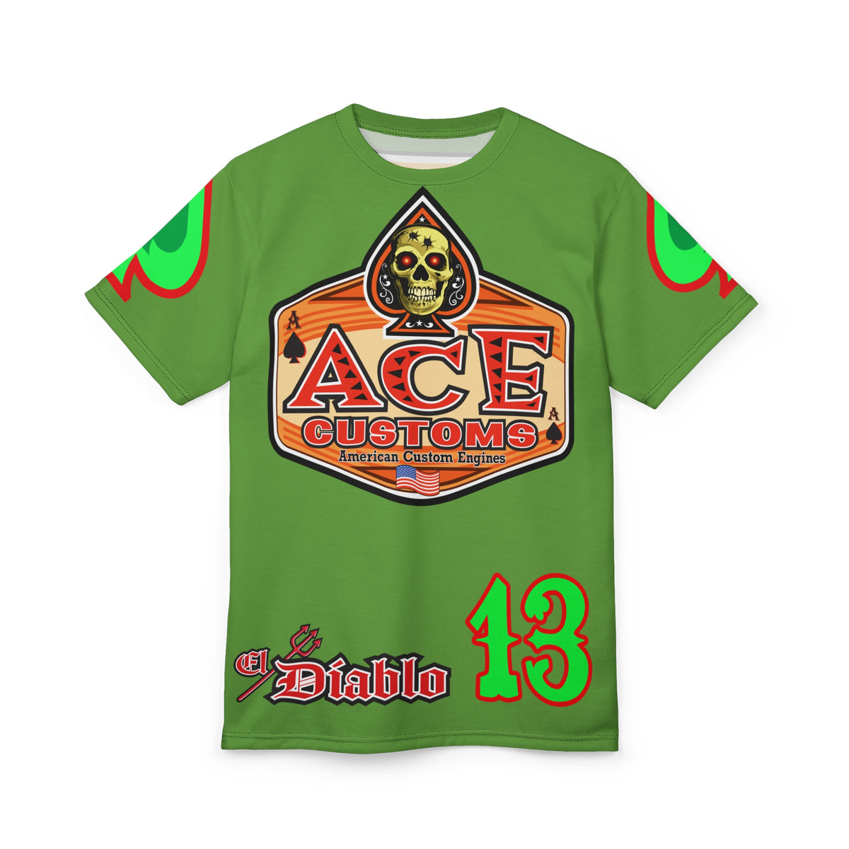 American Custom Engines ACE - Specially Designed Lumina Green  Ace of Spades Death Card High visibility Graphics