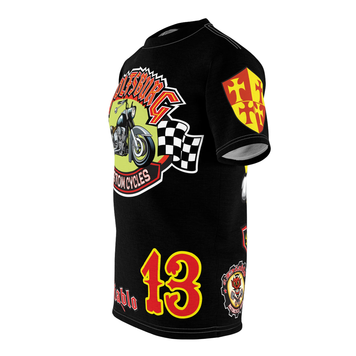 Wolfsburg Custom Cycles Super Tee - Edgy Biker Wear, Badass Gear with High Visibility Graphics