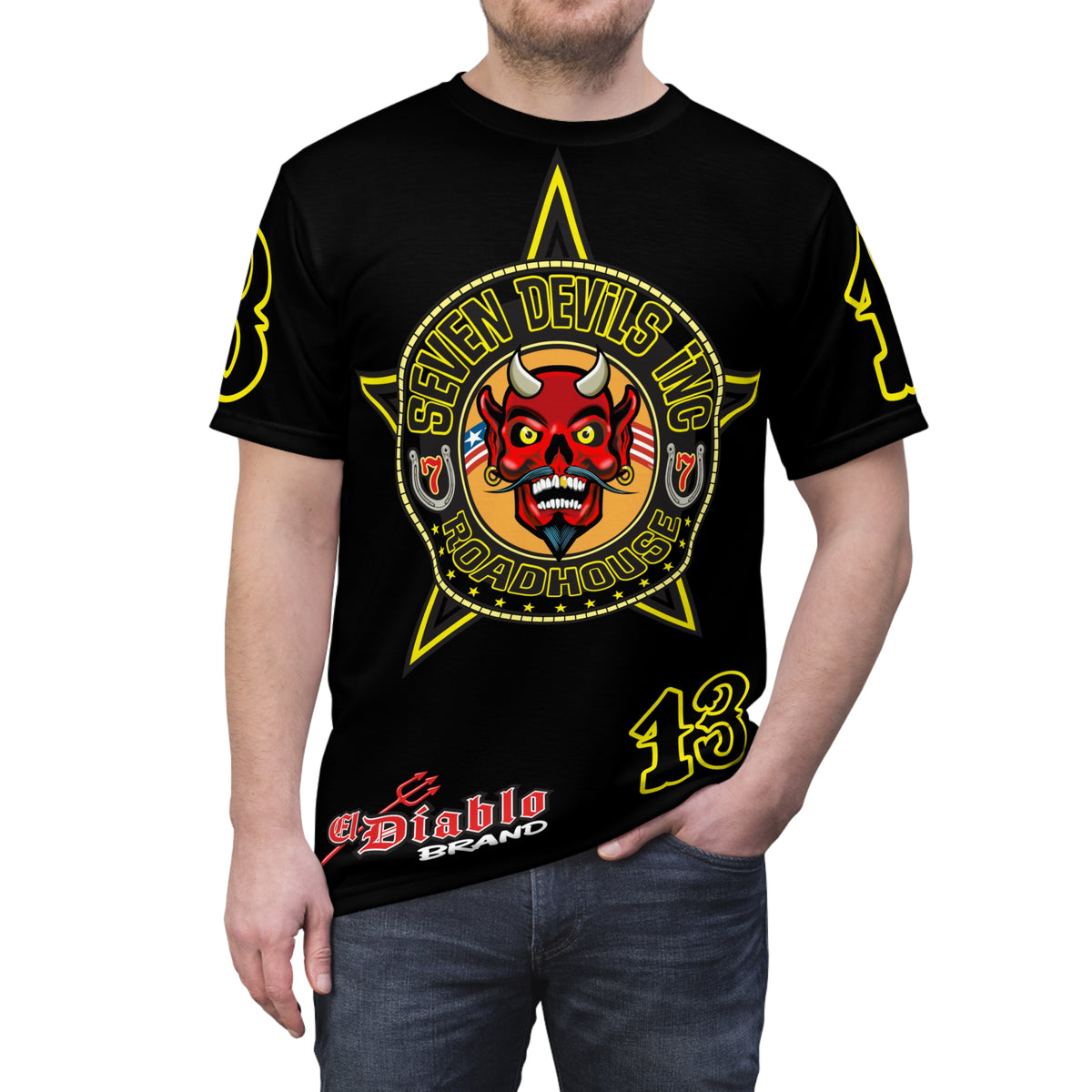 Seven Devils Inc. Roadhouse Black on Black Super Tee — Extreme Edgy Graphics - Bad Attitude Custom Biker Riding Gear