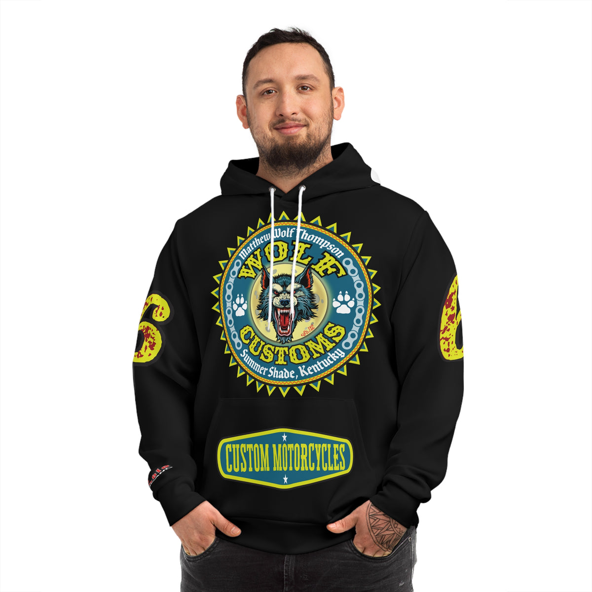 HoodZ Wolf Customs Motorcycle Hoodie — Vintage Biker Graphic Hooded Sweatshirt