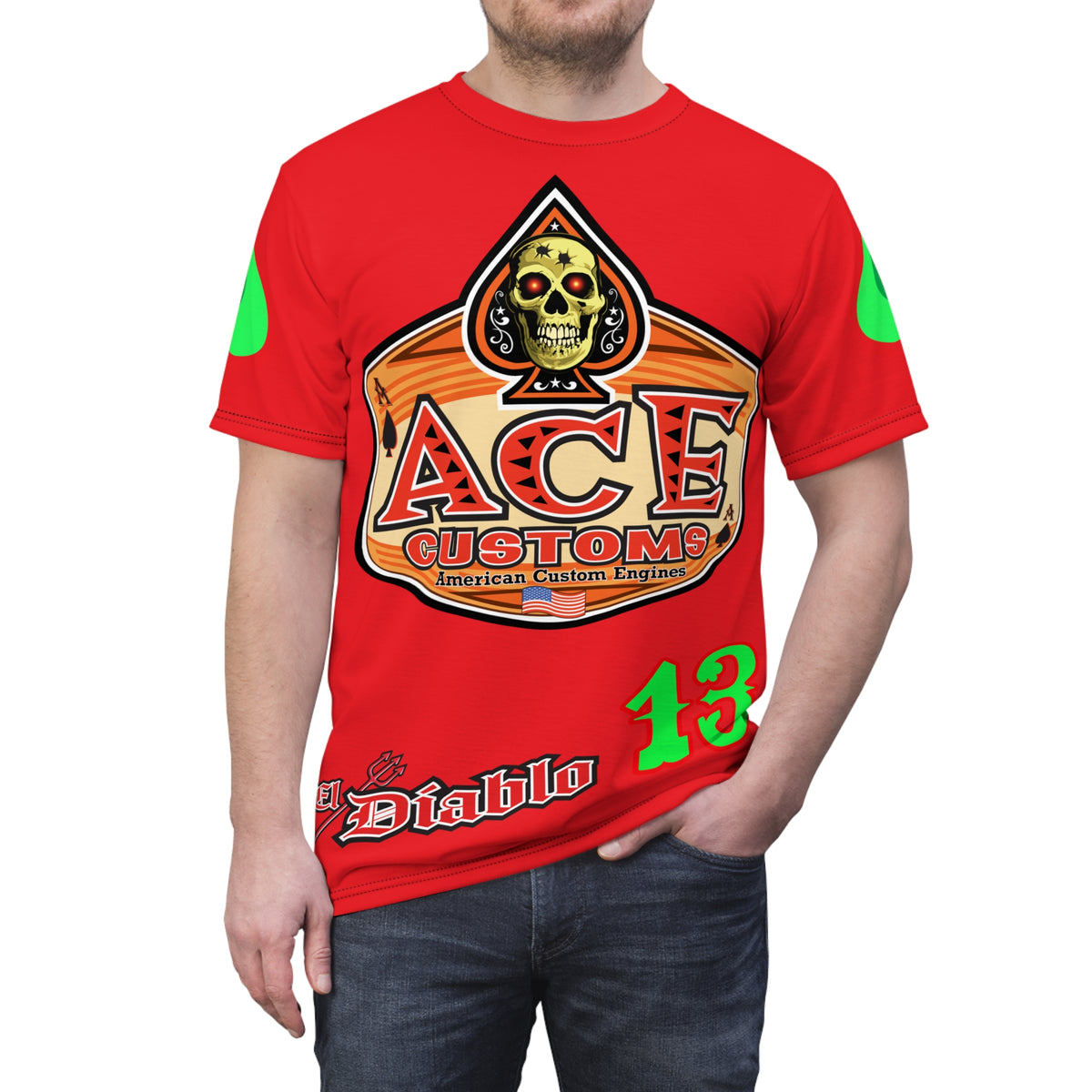 American Custom Engines ACE - Specially Designed Lumina Green  Ace of Spades Death Card High visibility Graphics