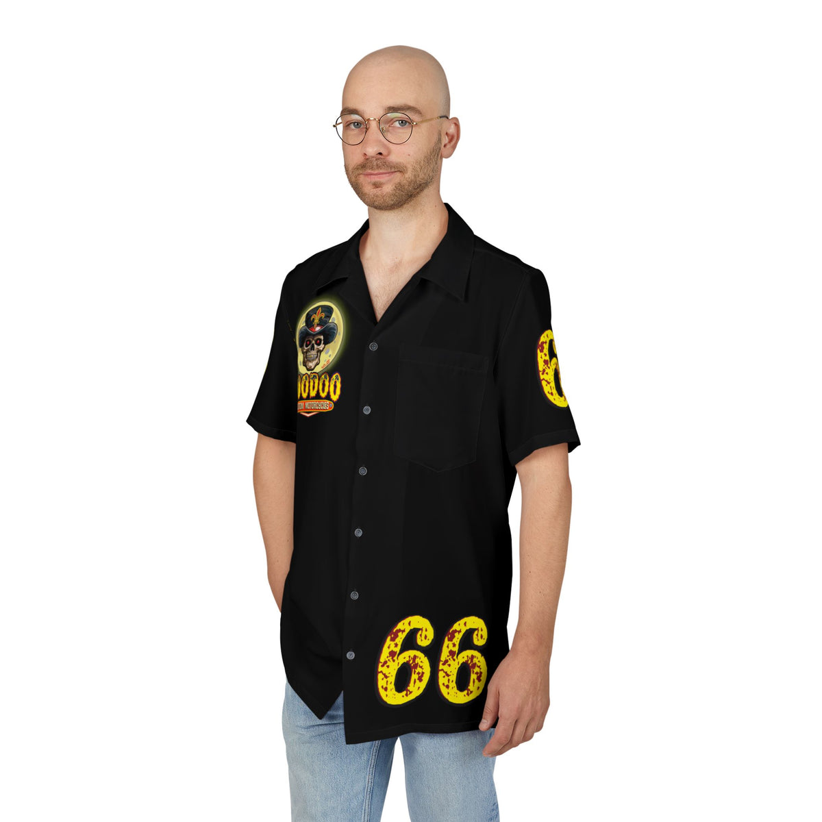 Big Bopper Voodoo Skull Hawaiian Shirt, Unisex Button-Down, Motorcycle Event Gear, Harley Casual Streetwear, Sizes to 3XL