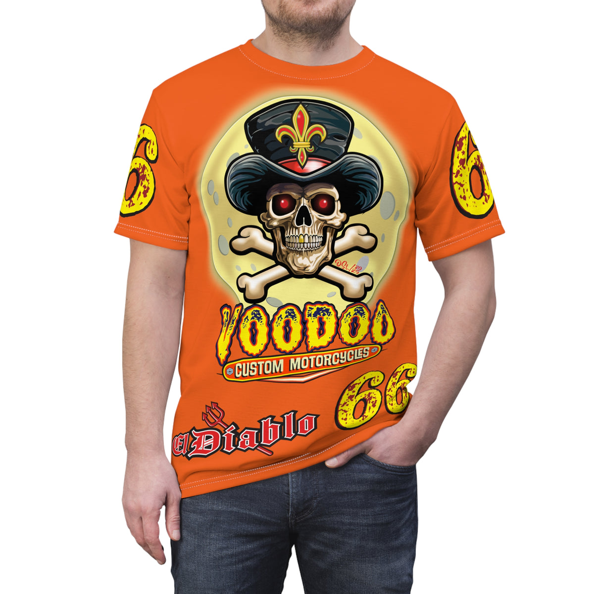 Voodoo Custom Motorcycles Unisex HiViz Tee, Edgy Graphic Shirt, Motorcycle Apparel, Skull T-Shirt, Perfect for Bikers
