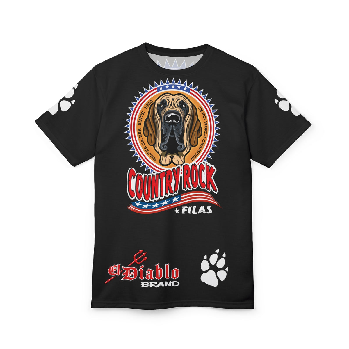 Country Rock Dog Graphic Super Tee — El Diablo Brand Paw Print T-Shirt