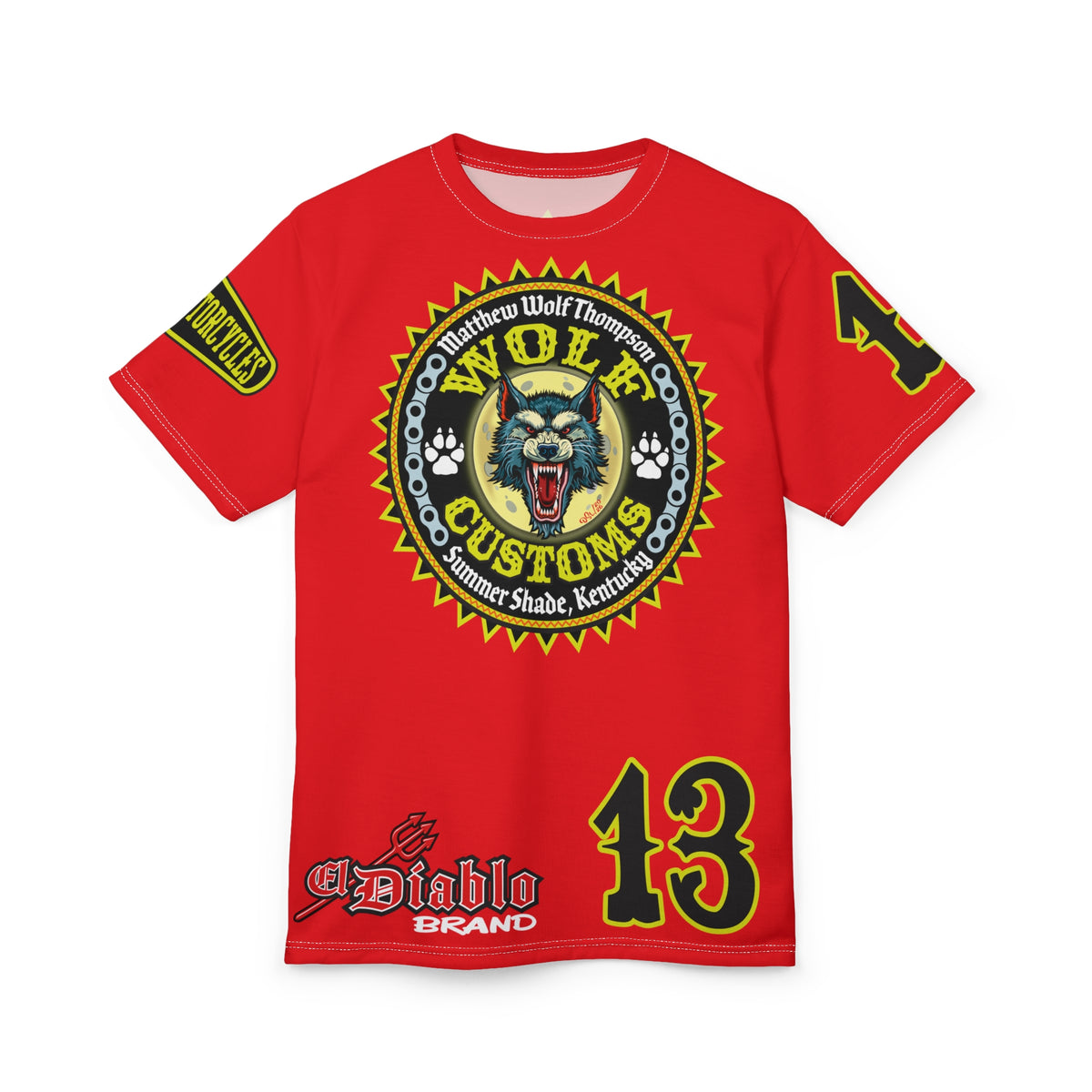 MWT Wolf Customs 13 Ragin' Red Graphic Super Tee — Retro Motorcycle Club Shirt, The Best Biker Riding Tee EVER !!!