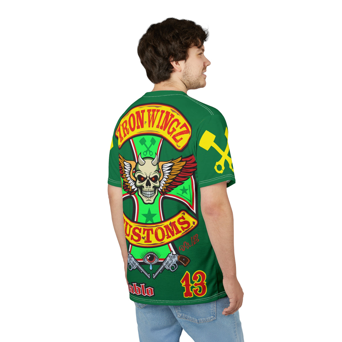 Iron WingZ Customs HIviz Graphic Super Tee, Edgy Streetwear, Customized Apparel, Gift for Bikers