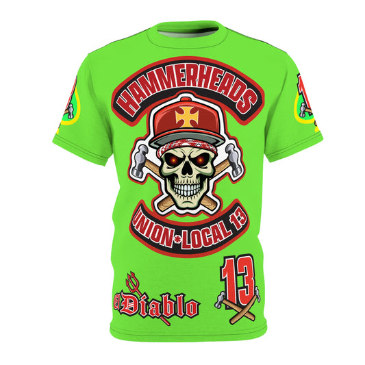 Very Special Hammerheads Union Local 13 - GIANT GRAPHICS !!!!!! - Custom HiViZ Motorcycle Riding Tee Shirt _ Super Comfort and Fit