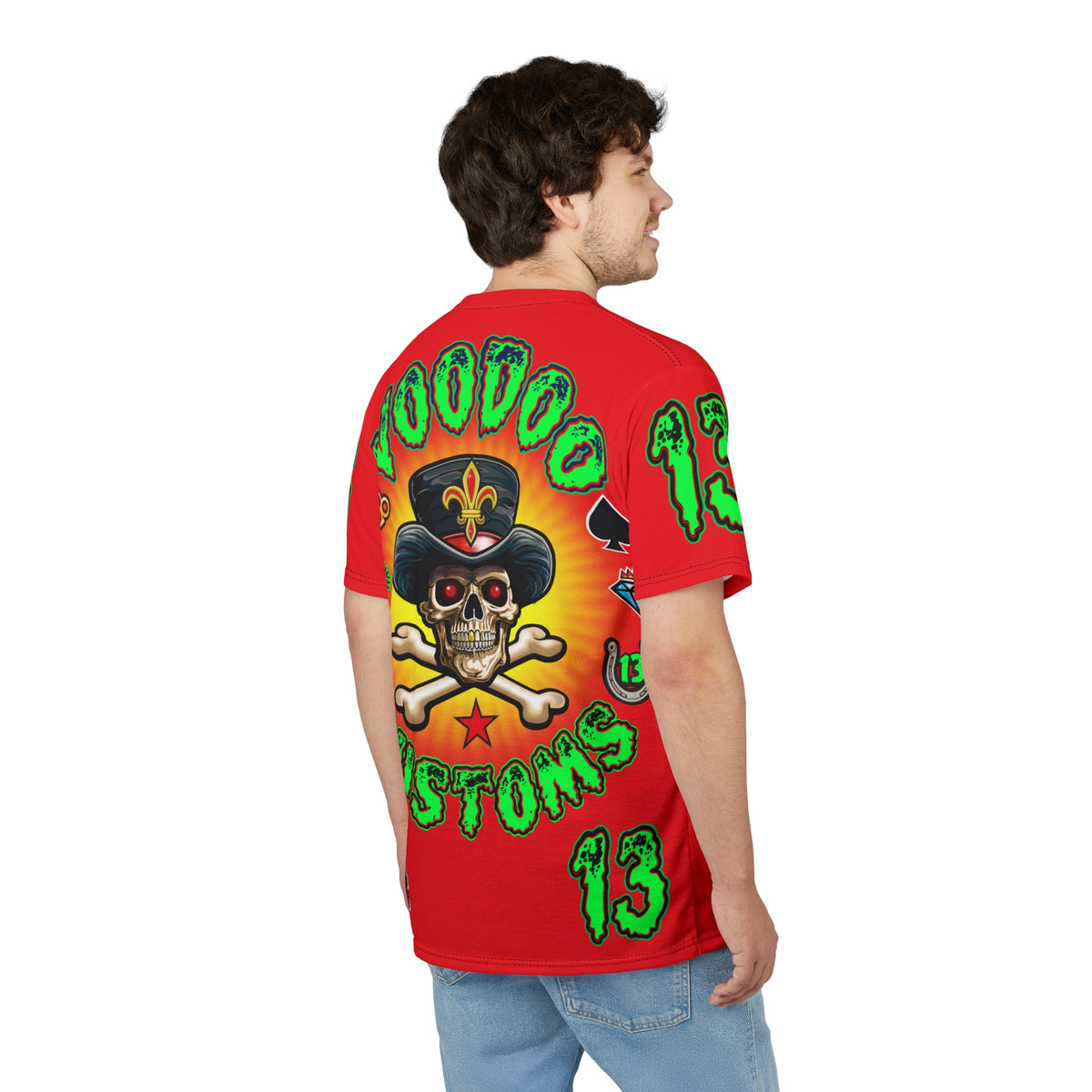 Voodoo Motorcycles HiViz Red Rider Super Tee, Unique Graphic Tee, Custom HiViz Apparel